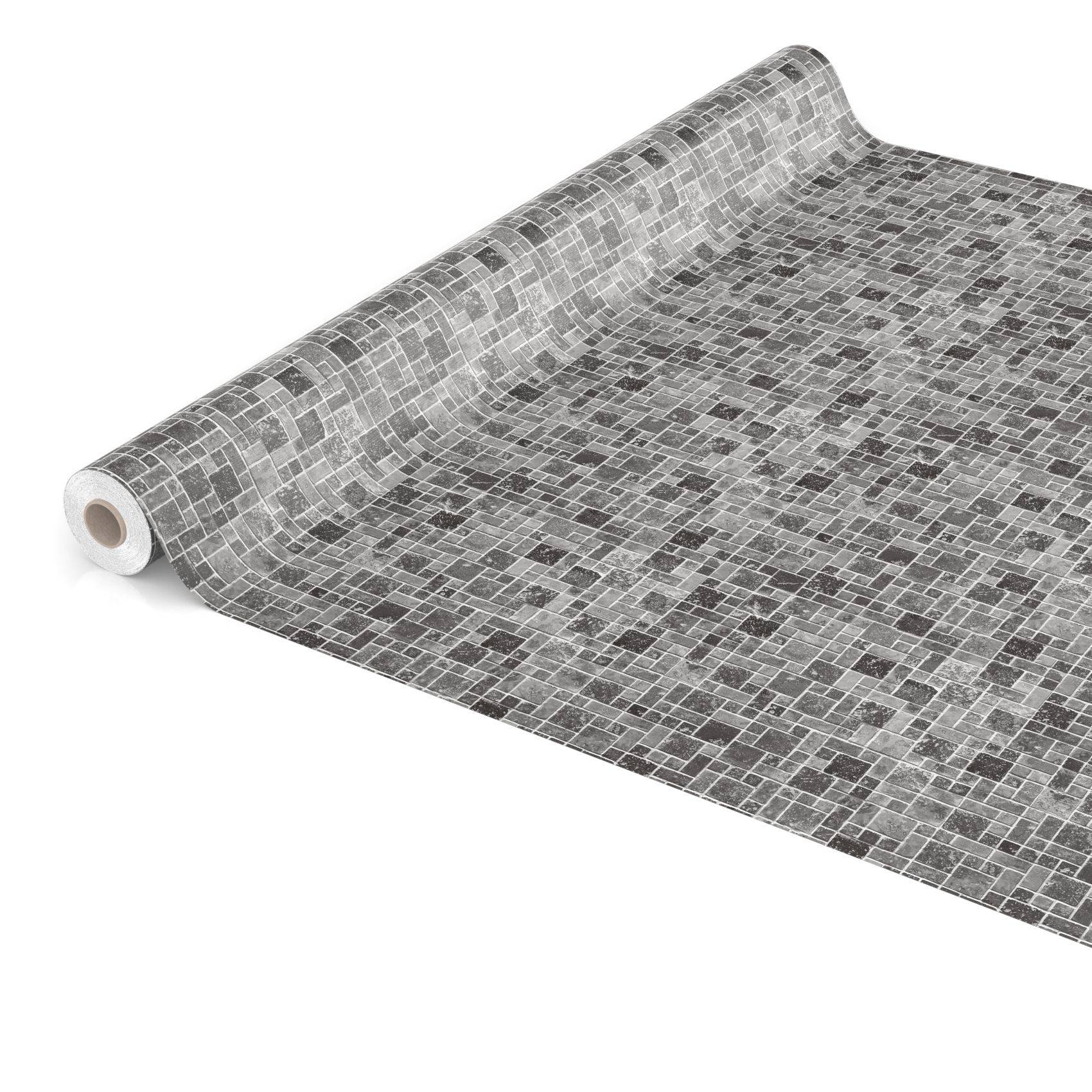 ANRO Tischdecke Mosaik Anthrazit 240 x 140 cm oval mit Paspelband Wachstuch Fliesenoptik