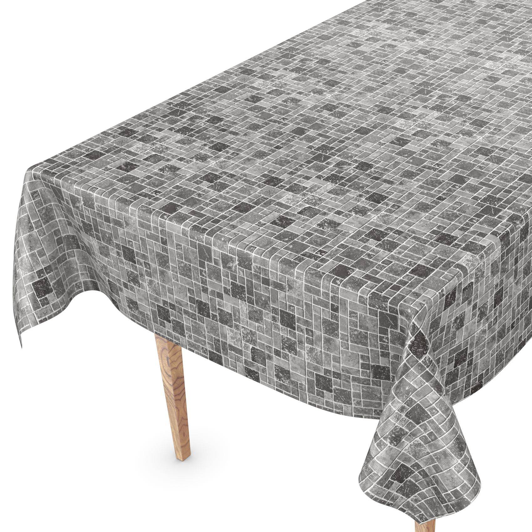 ANRO Tischdecke Mosaik Anthrazit 260 x 140 cm eckig Schnittkante Wachstuch Fliesenoptik