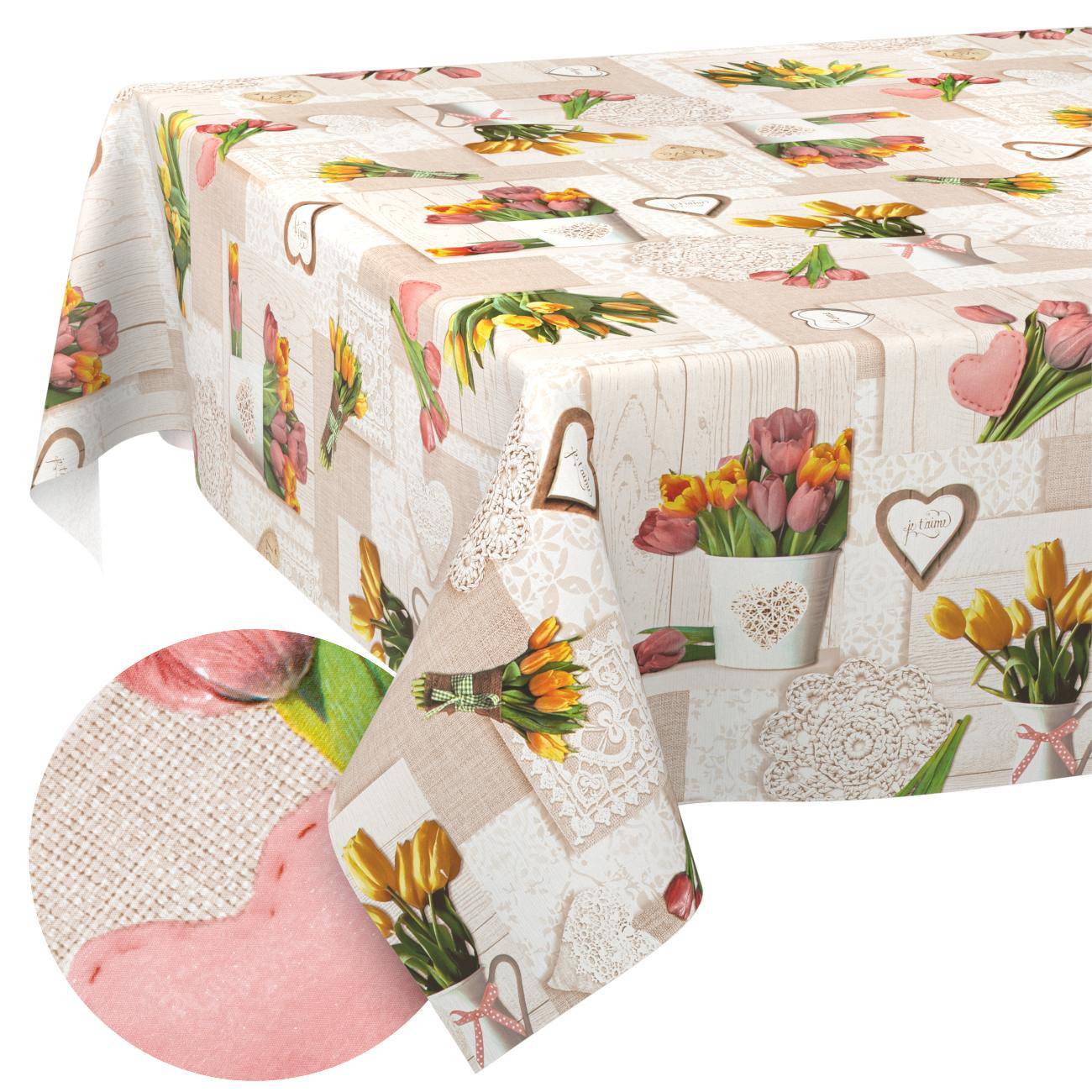 ANRO Tischdecke Frühling Rosa 120 x 140 cm eckig Schnittkante Wachstuch Tulpen abwaschbar