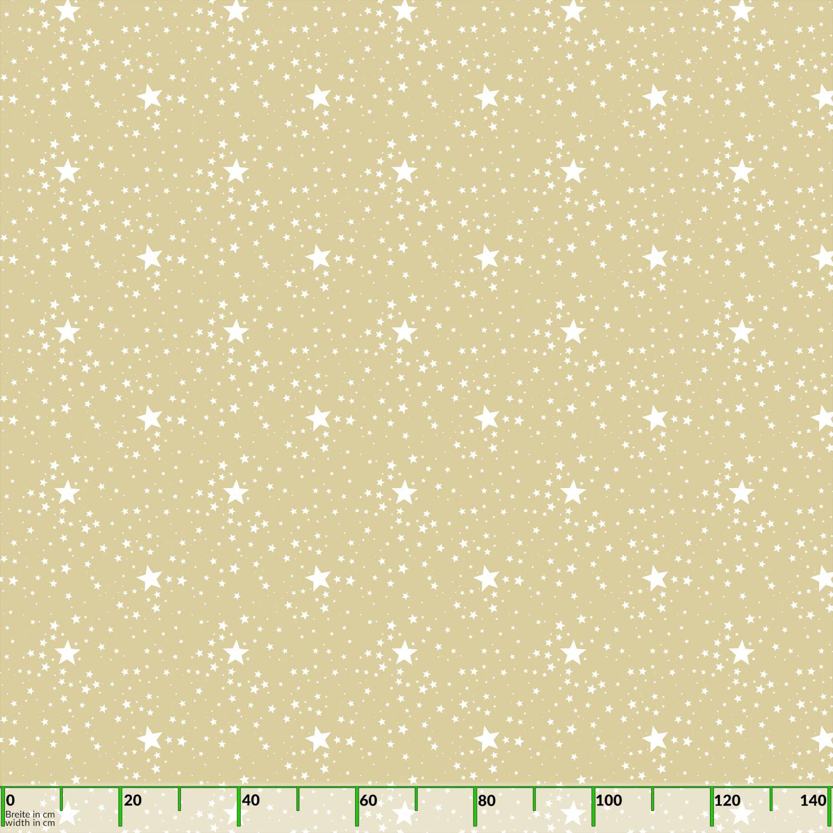 Beige Hintergrund mit verstreuten weißen Sternen und Punkten, wie ein einfaches sich wiederholendes Dekorationsmuster.