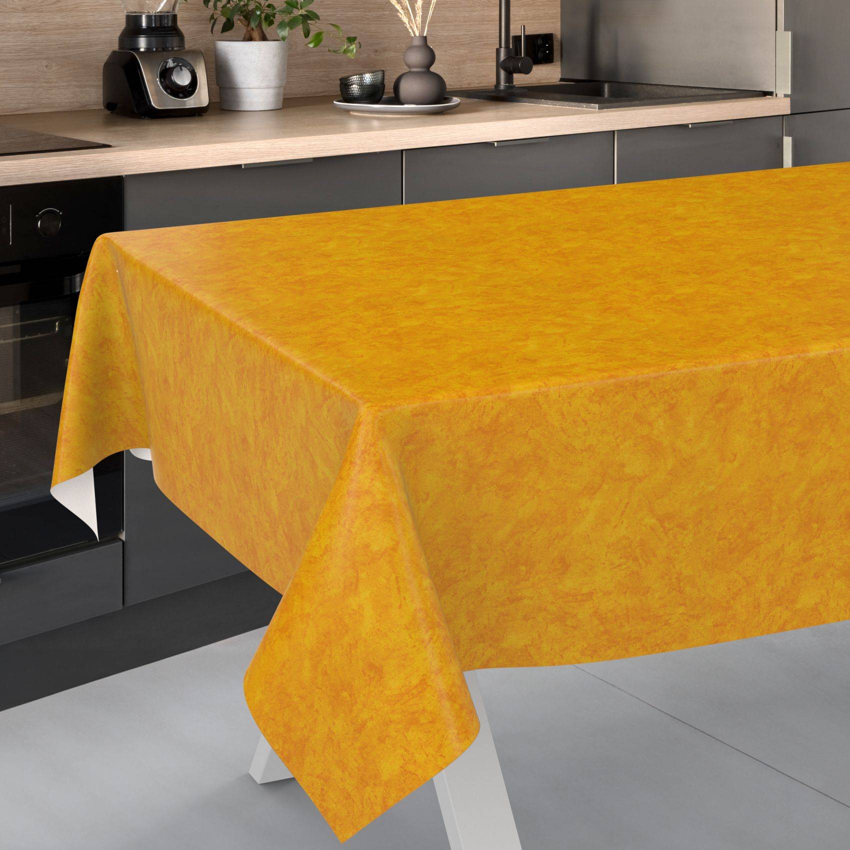 ANRO Tischdecke Marmor Orange 160 x 120 cm eckig Schnittkante Wachstuch Marmoroptik