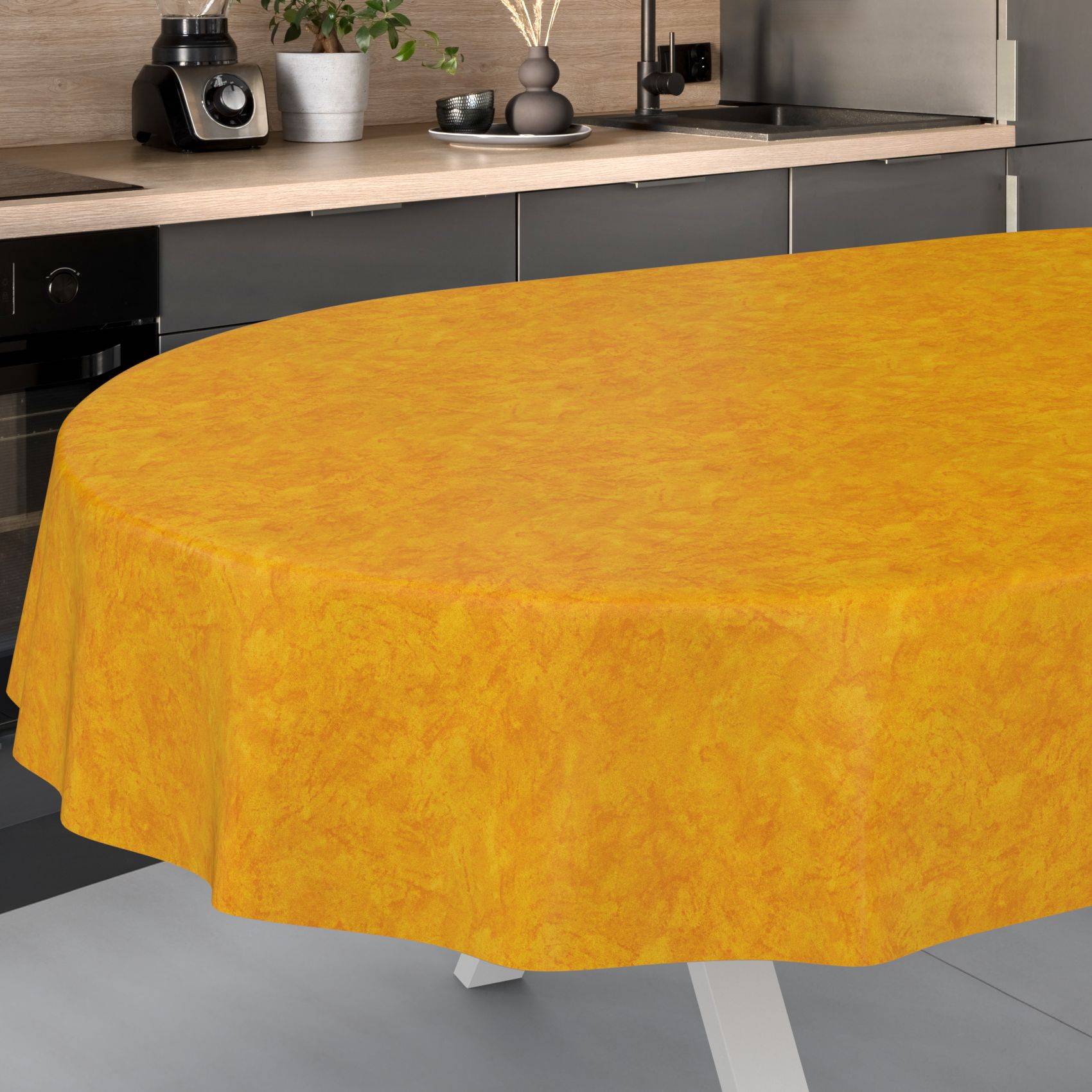 ANRO Tischdecke Marmor Orange 160 x 140 cm oval Schnittkante Wachstuch Marmoroptik