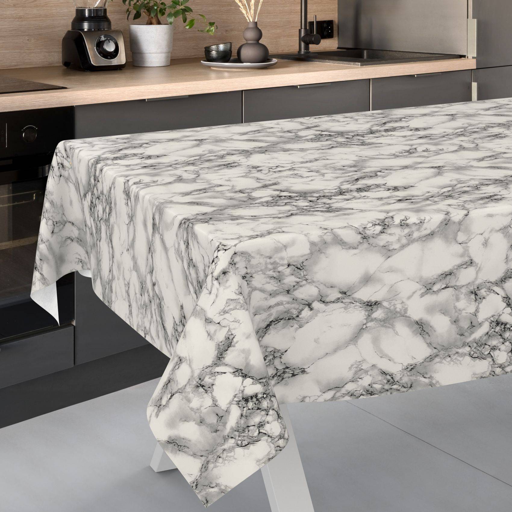 ANRO Tischdecke Marmor Grau 160 x 120 cm eckig mit Paspelband Wachstuch Marmoroptik
