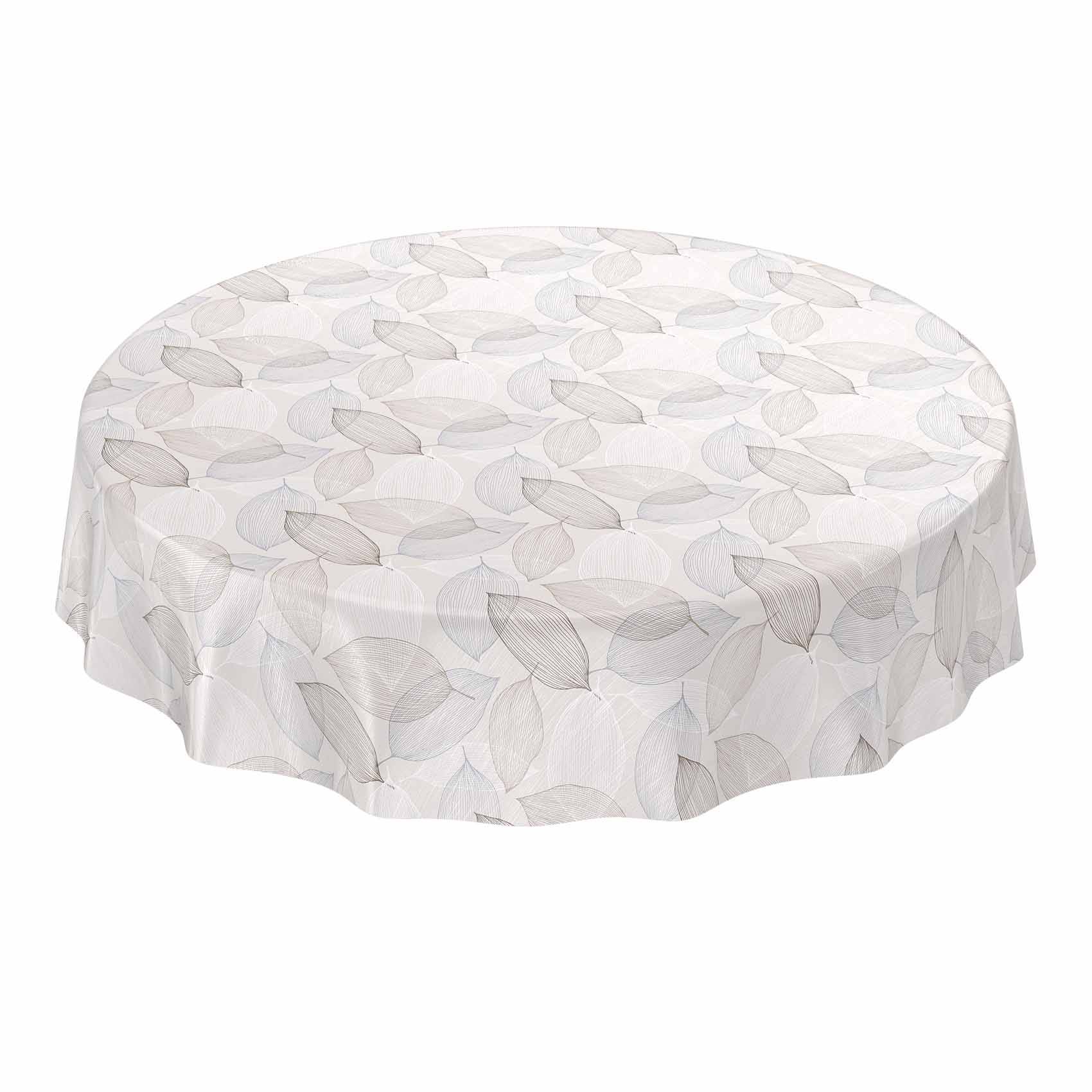 ANRO Tischdecke Blatttropfen Beige Ø 140 cm rund mit Paspelband Wachstuch Blätter