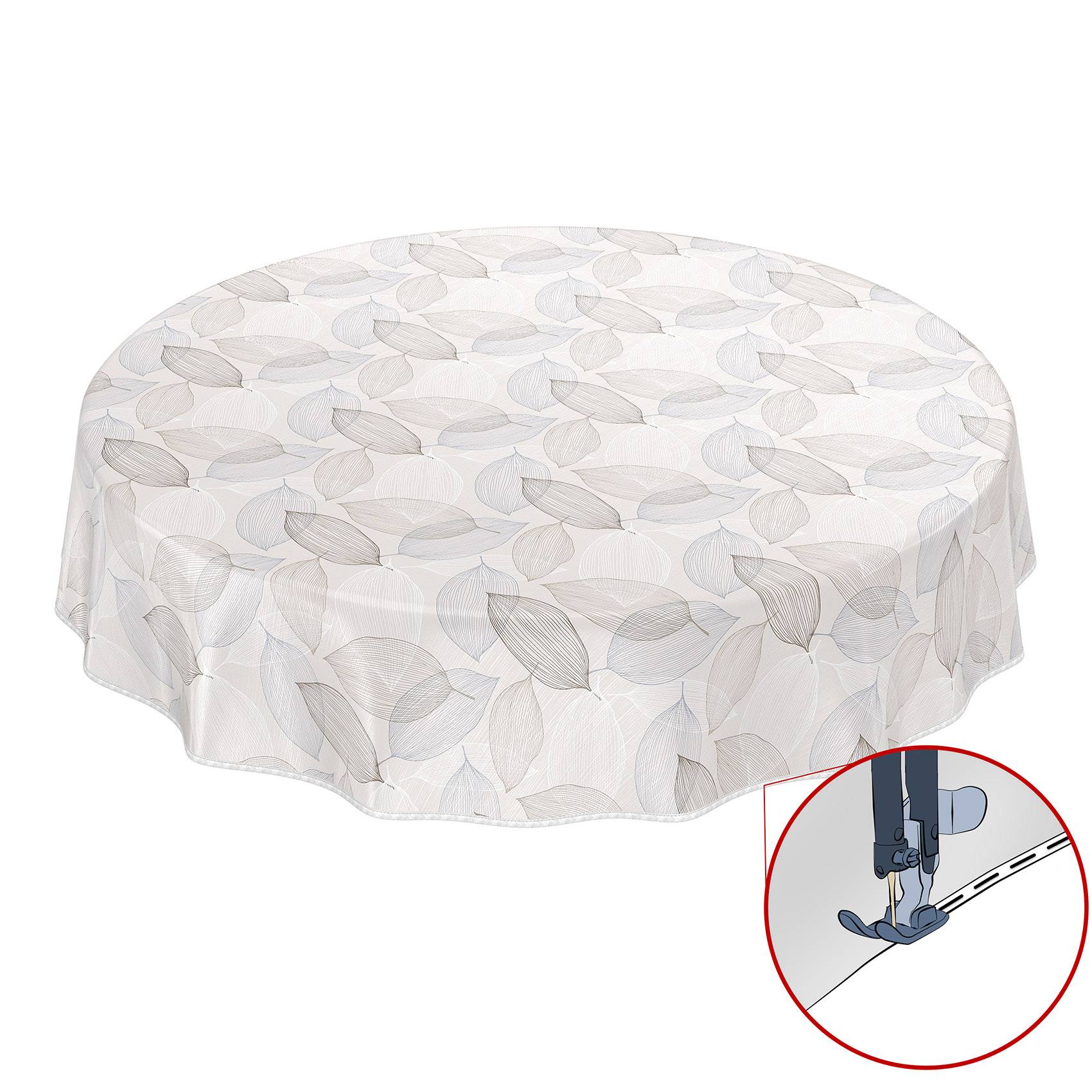 ANRO Tischdecke Blatttropfen Beige Ø 140 cm rund mit Paspelband Wachstuch Blätter