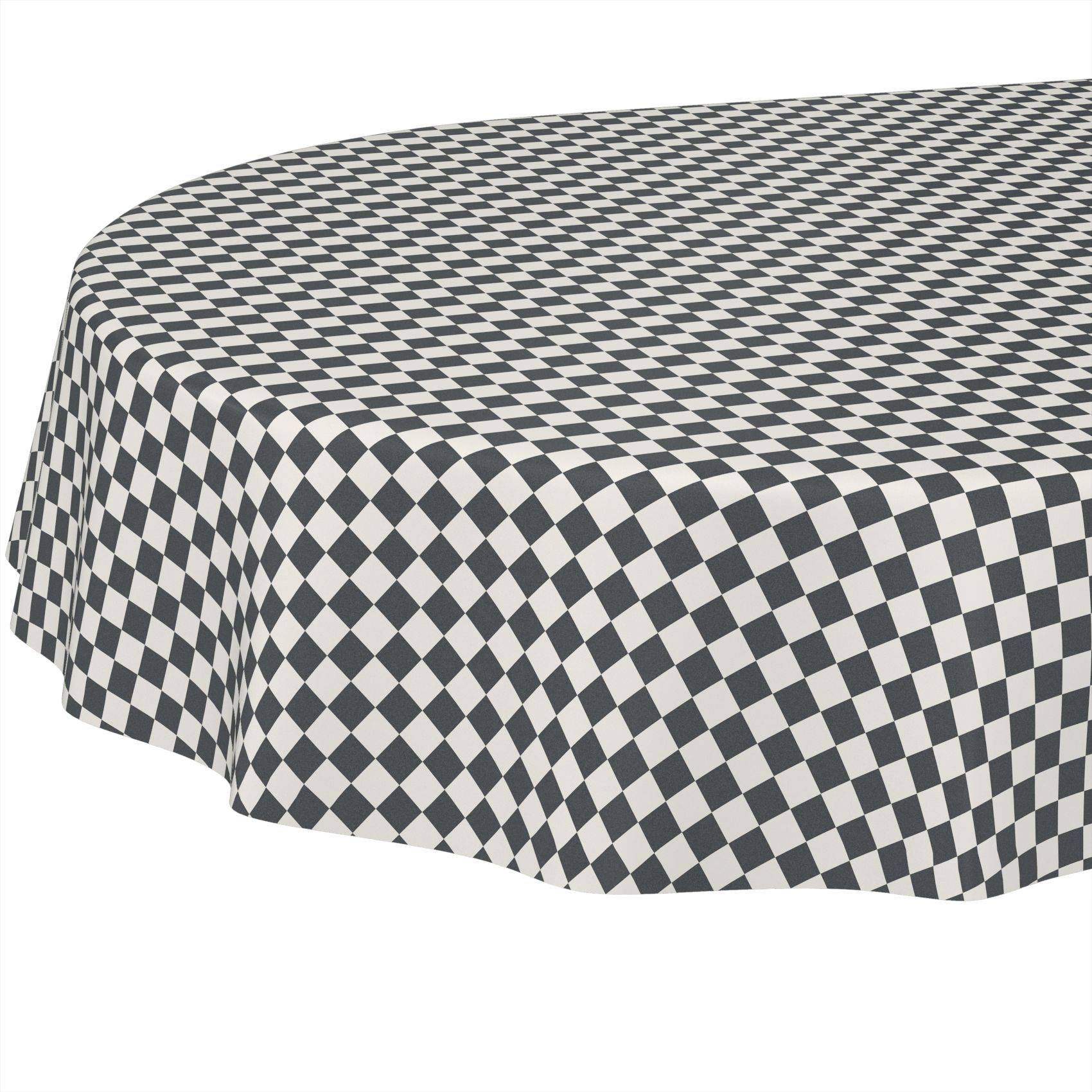 ANRO Tischdecke Rautenkaro Grau 240 x 140 cm oval Schnittkante Wachstuch abwaschbar