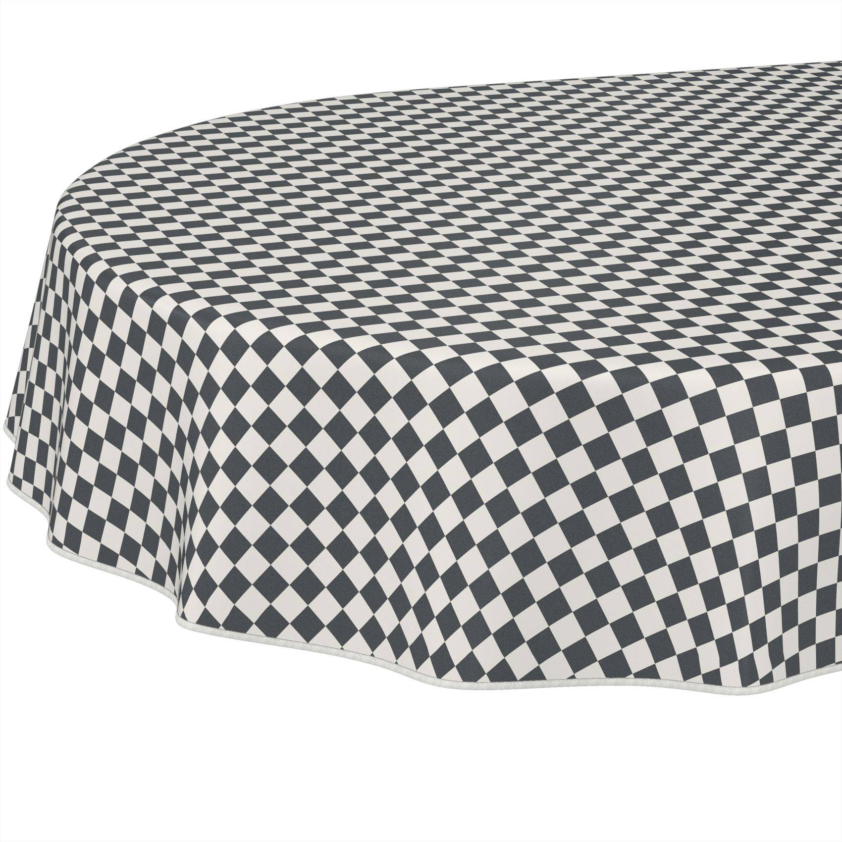 ANRO Tischdecke Rautenkaro Grau 240 x 140 cm oval Schnittkante Wachstuch abwaschbar