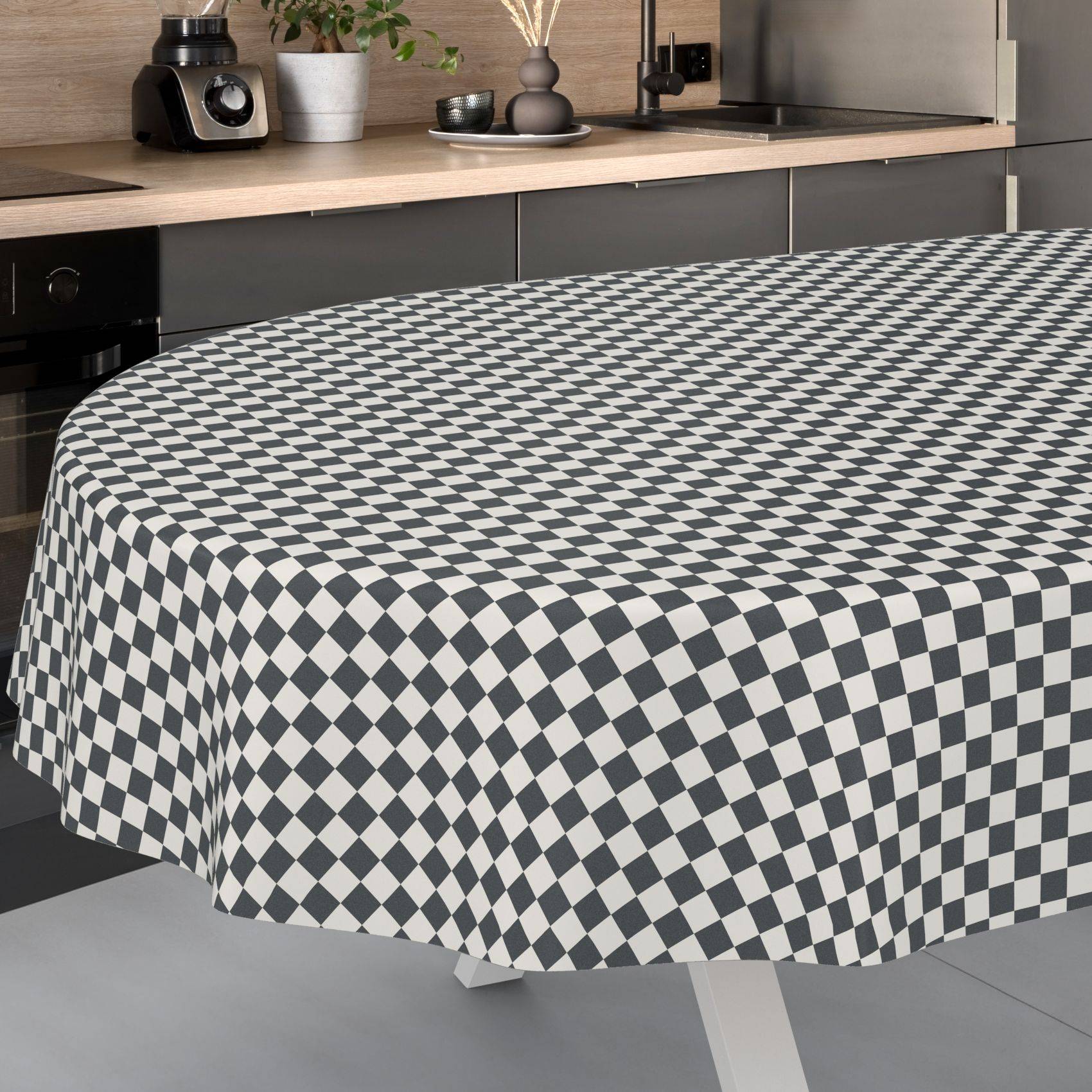 ANRO Tischdecke Rautenkaro Grau 240 x 140 cm oval Schnittkante Wachstuch abwaschbar