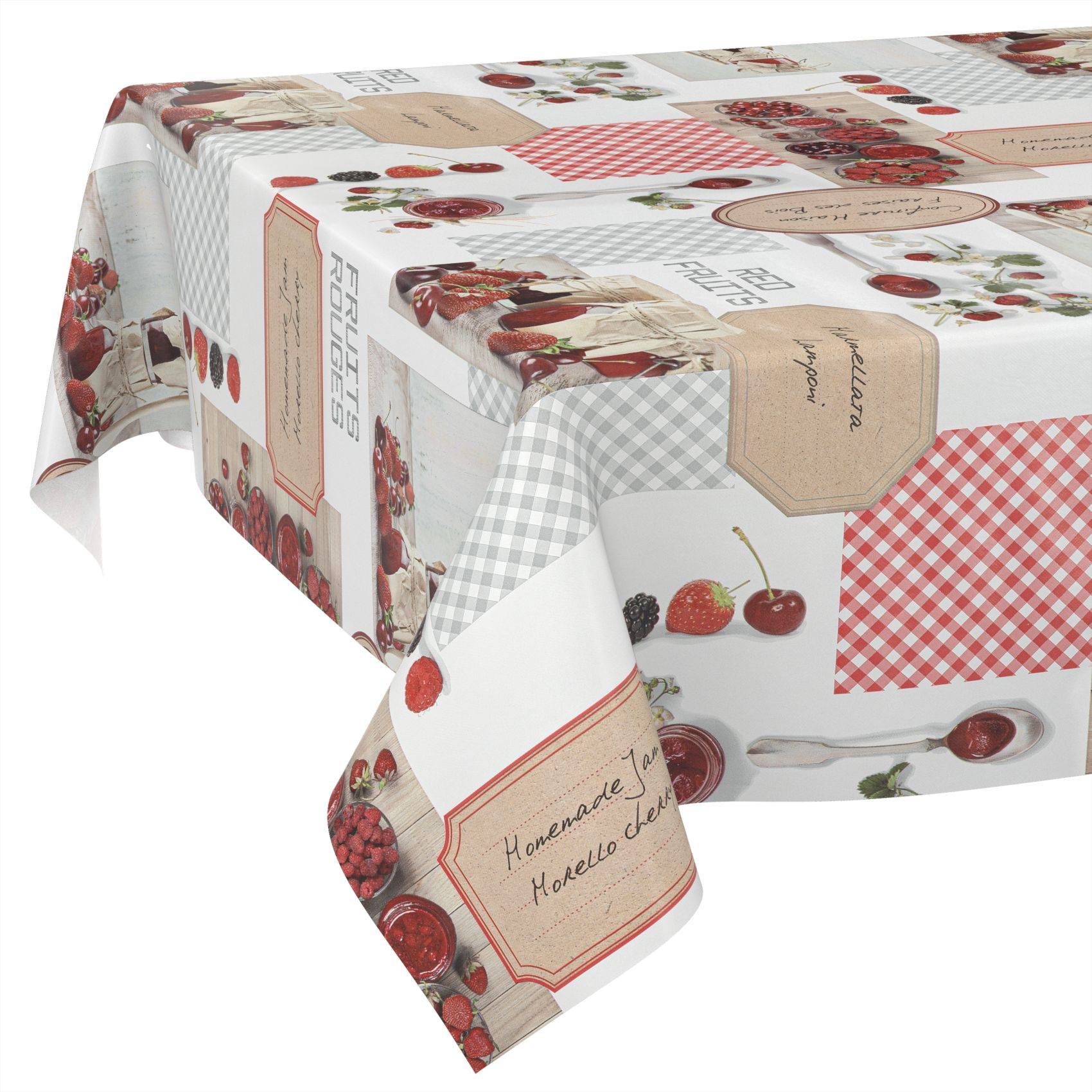 ANRO Tischdecke Sommerbeeren Rot 100 x 140 cm eckig Schnittkante Wachstuch abwaschbar