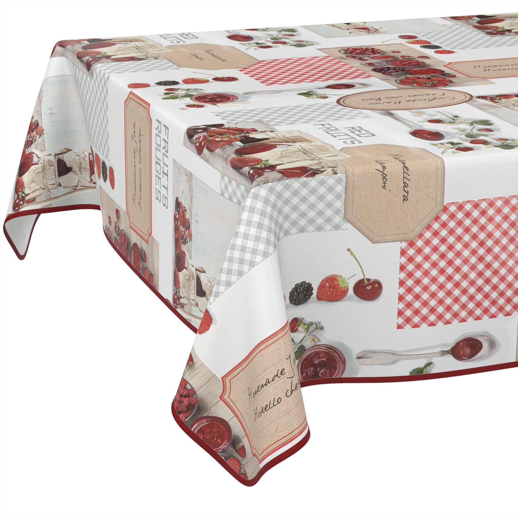 ANRO Tischdecke Sommerbeeren Rot 100 x 140 cm eckig Schnittkante Wachstuch abwaschbar