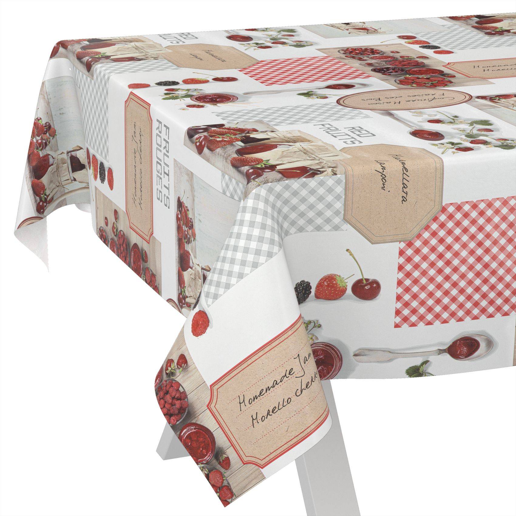ANRO Tischdecke Sommerbeeren Rot 100 x 140 cm eckig Schnittkante Wachstuch abwaschbar
