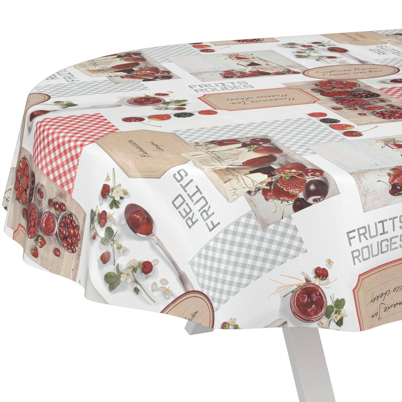ANRO Tischdecke Sommerbeeren Rot 160 x 140 cm oval Schnittkante Wachstuch abwaschbar