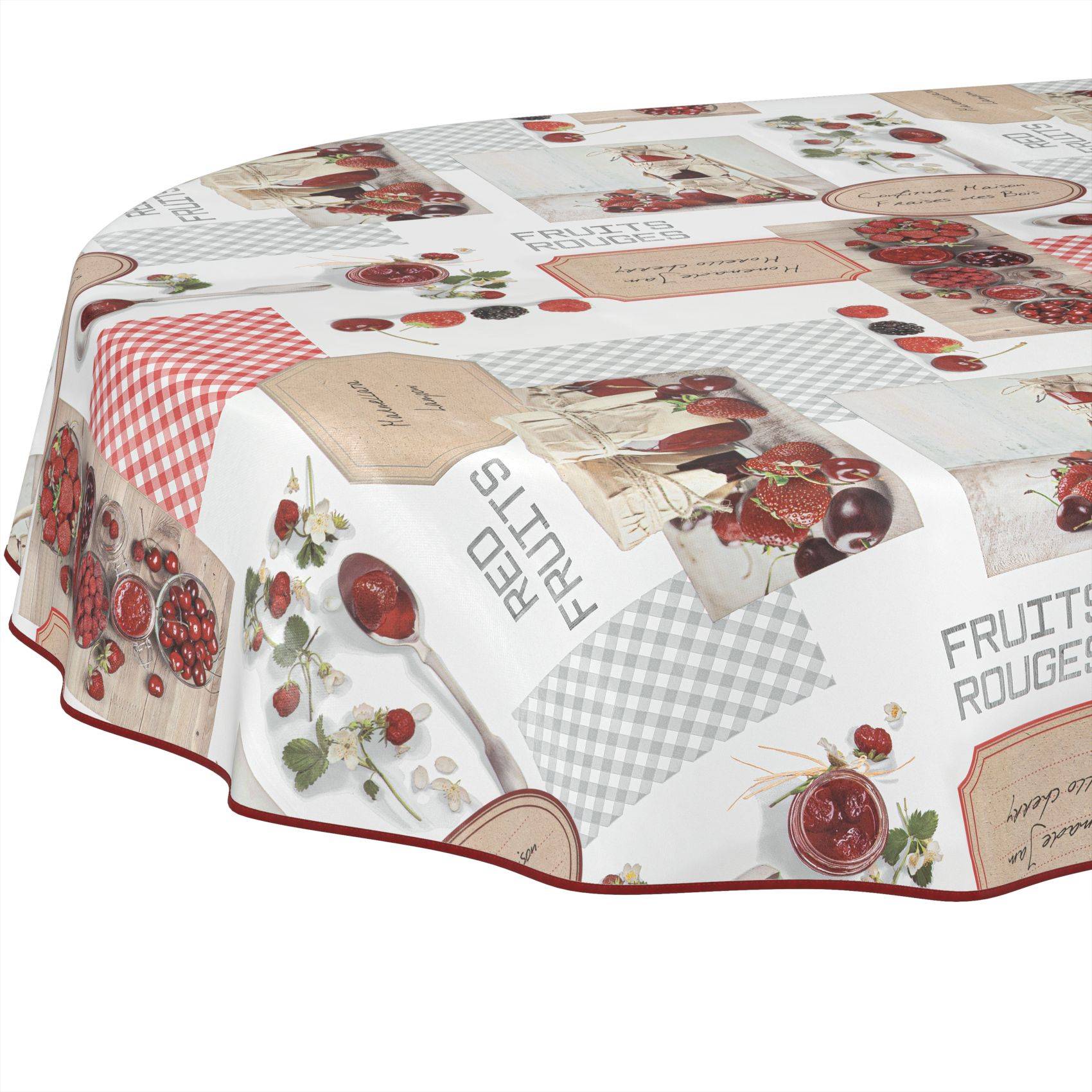 ANRO Tischdecke Sommerbeeren Rot 160 x 140 cm oval Schnittkante Wachstuch abwaschbar