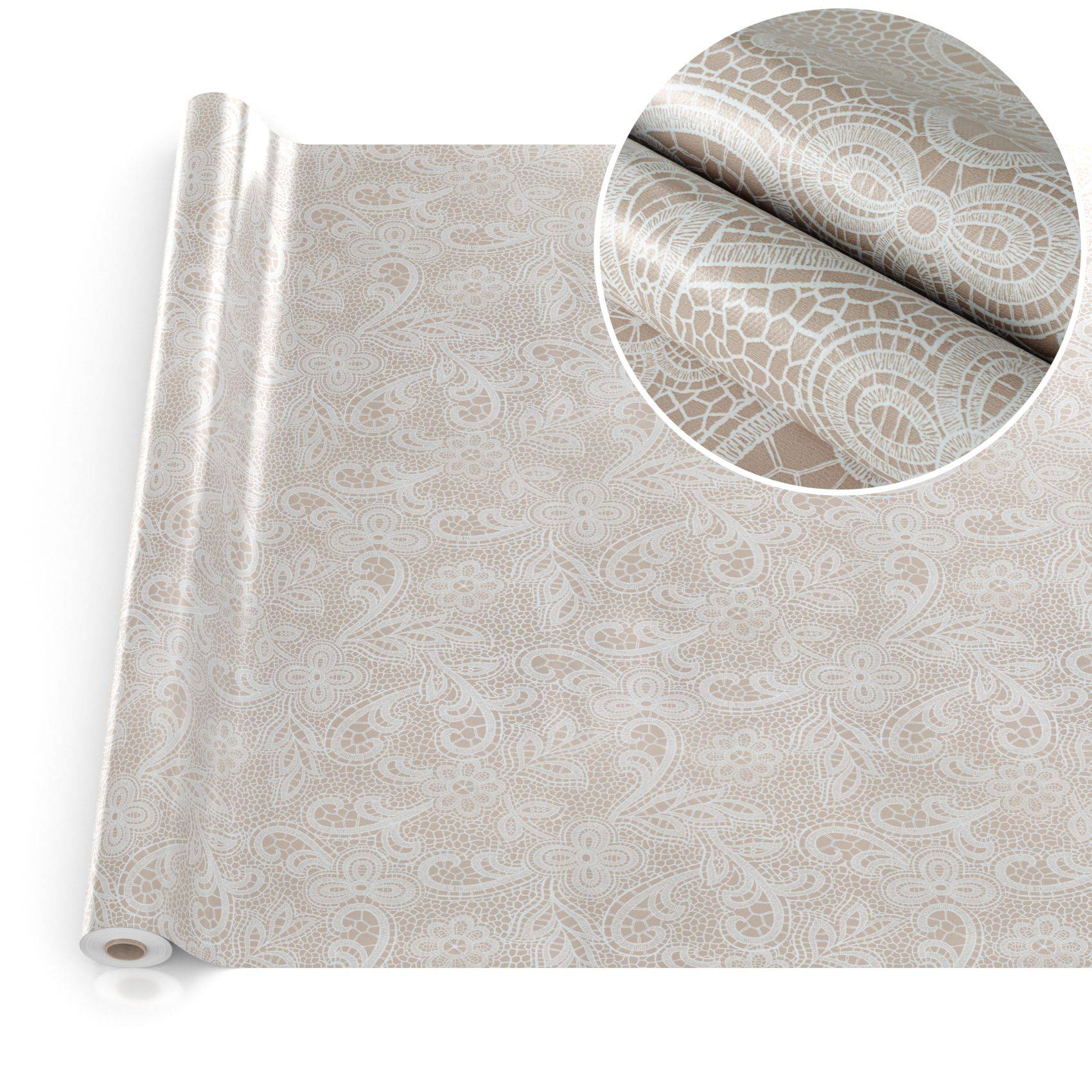 ANRO Tischdecke Häkelspitze Beige 200 x 140 cm eckig Schnittkante Wachstuch Landhaus