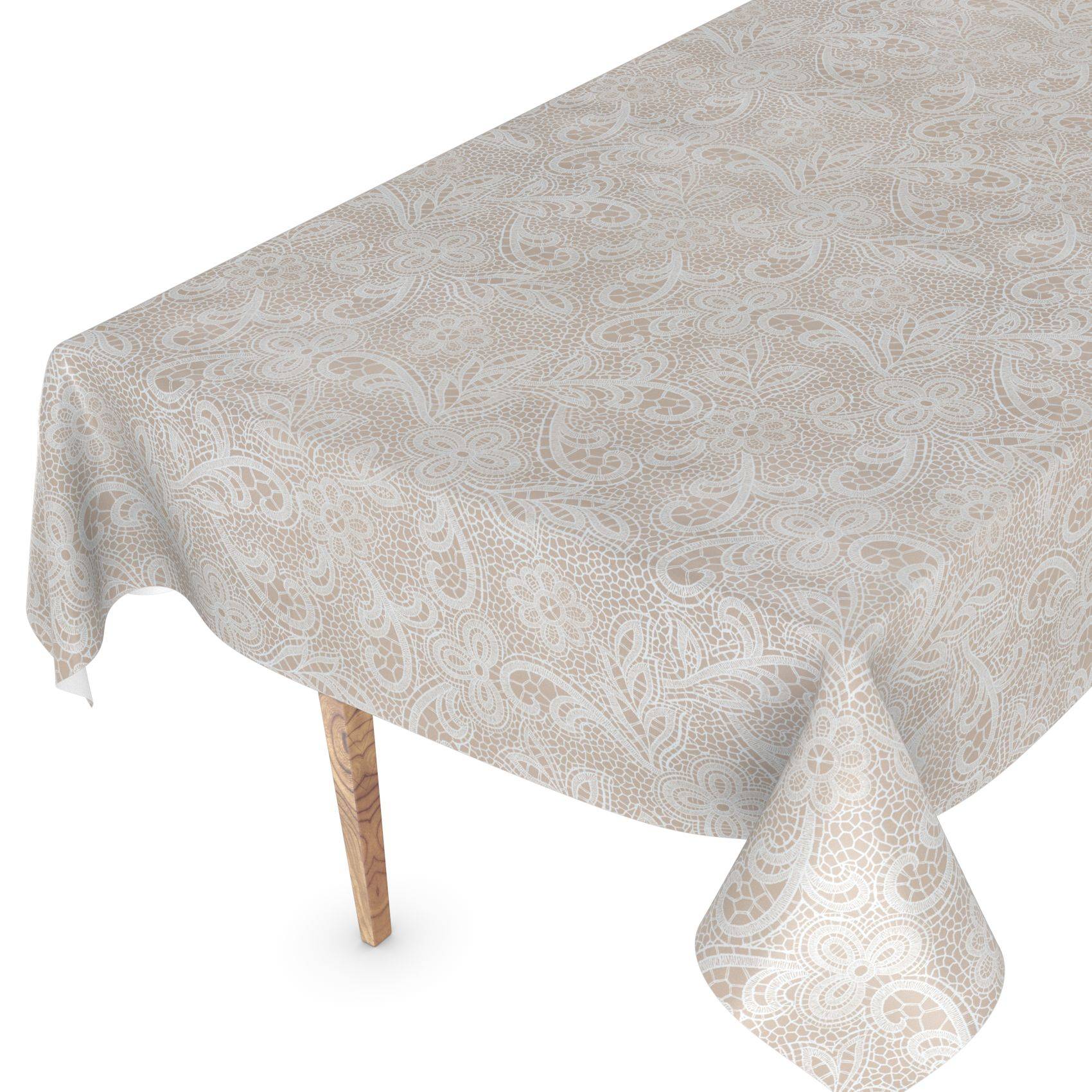 ANRO Tischdecke Häkelspitze Beige 200 x 140 cm eckig Schnittkante Wachstuch Landhaus