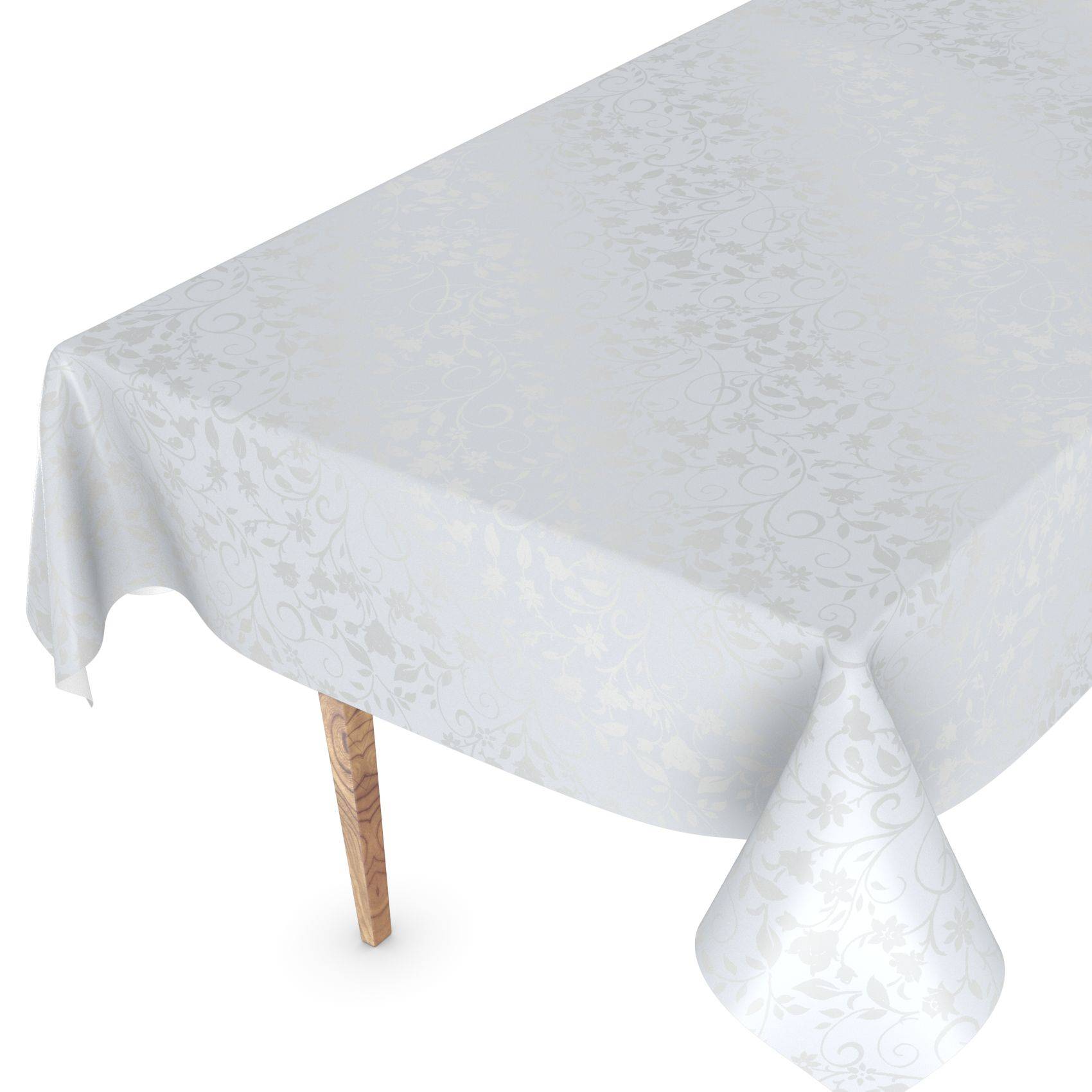 ANRO Tischdecke Blütendamast Weiß 220 x 140 cm eckig Schnittkante Wachstuch Ranken