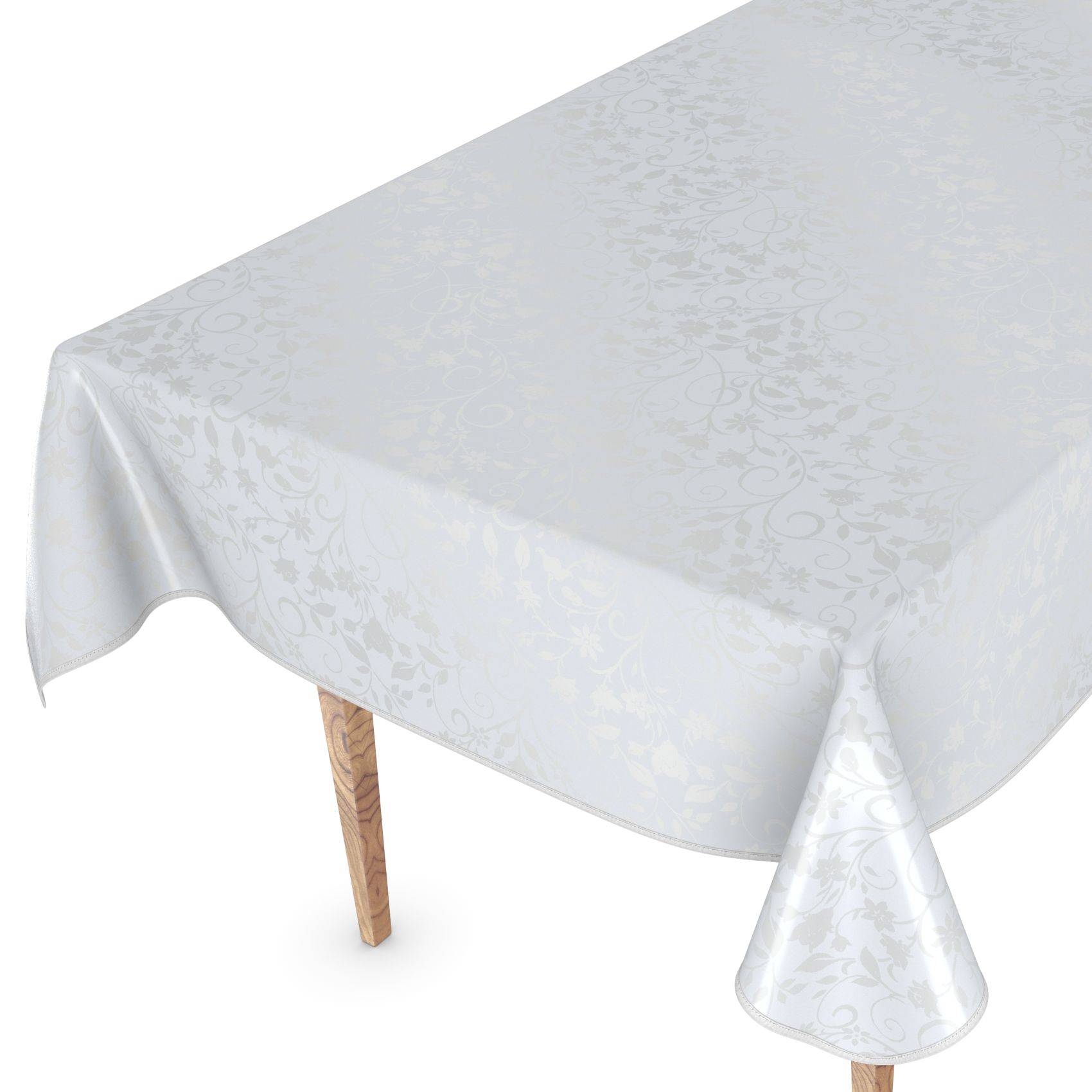 ANRO Tischdecke Blütendamast Weiß 220 x 140 cm eckig Schnittkante Wachstuch Ranken