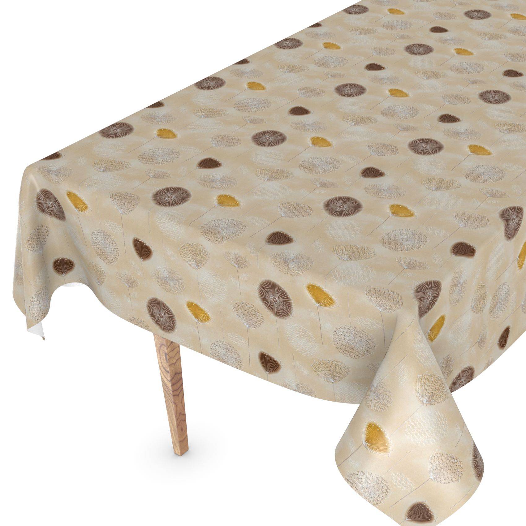 ANRO Tischdecke Sophia Beige 180 x 140 cm eckig mit Paspelband Wachstuch Pusteblume