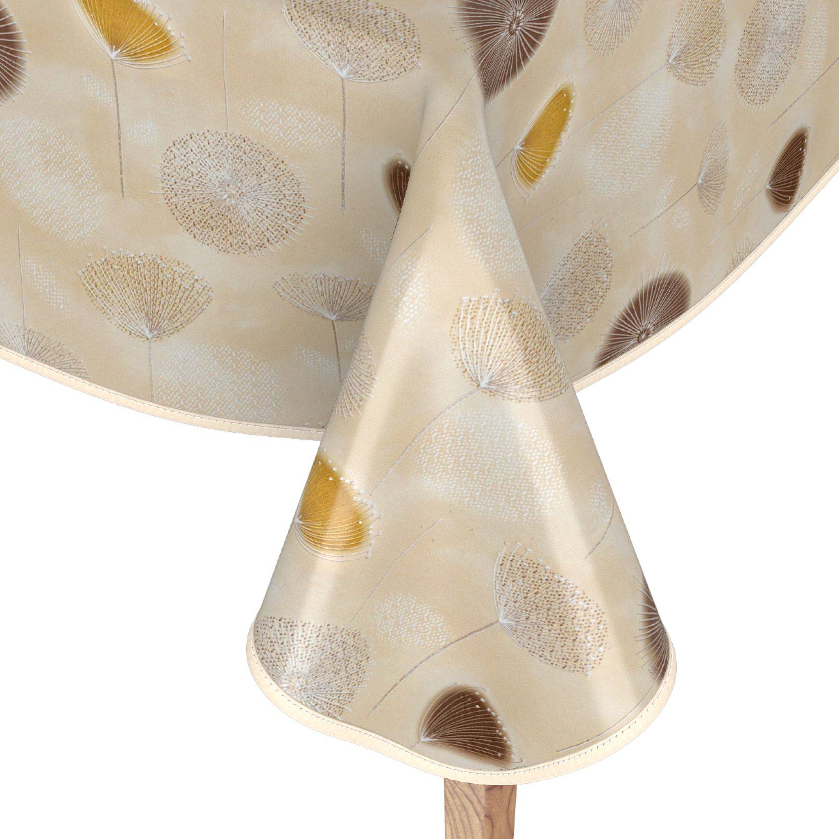 ANRO Tischdecke Sophia Beige 180 x 140 cm eckig mit Paspelband Wachstuch Pusteblume
