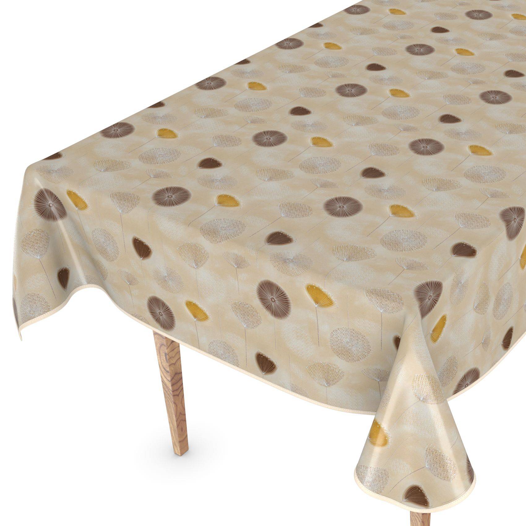 ANRO Tischdecke Sophia Beige 180 x 140 cm eckig mit Paspelband Wachstuch Pusteblume