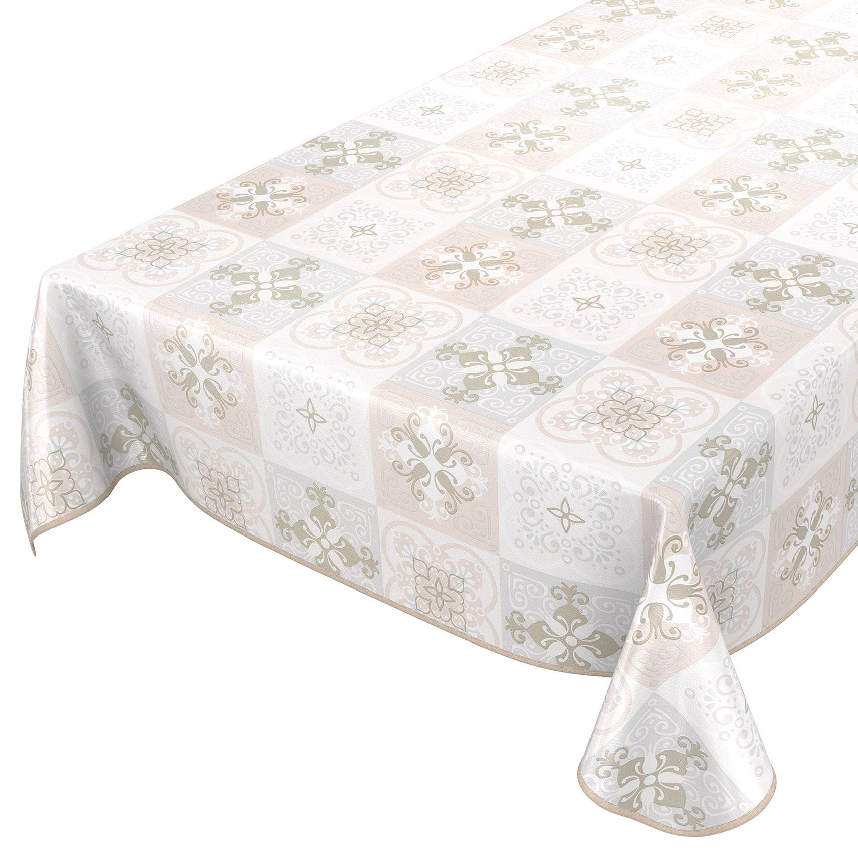 ANRO Tischdecke Fliesen Beige 350 x 140 cm eckig Schnittkante Wachstuch abwaschbar