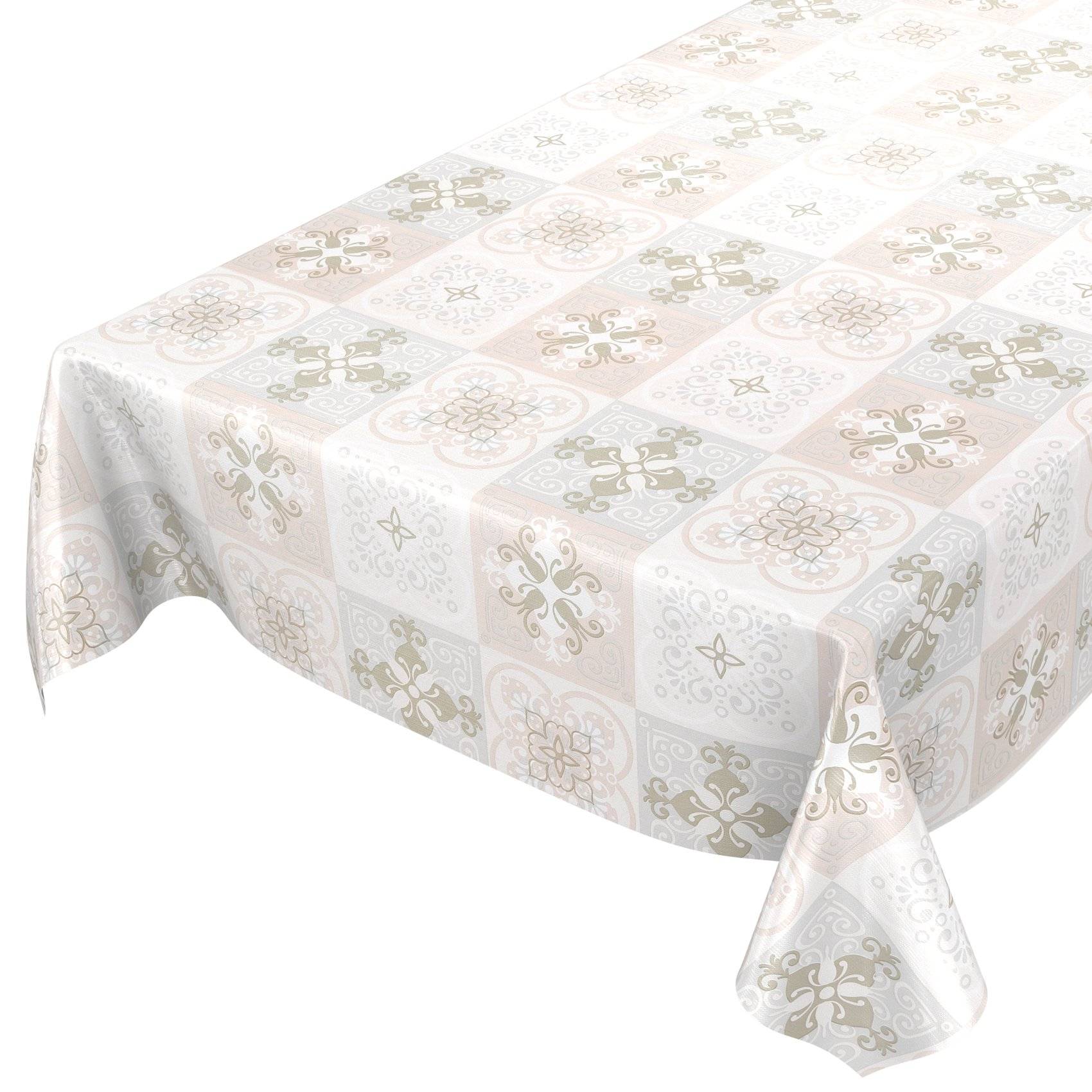 ANRO Tischdecke Fliesen Beige 350 x 140 cm eckig Schnittkante Wachstuch abwaschbar