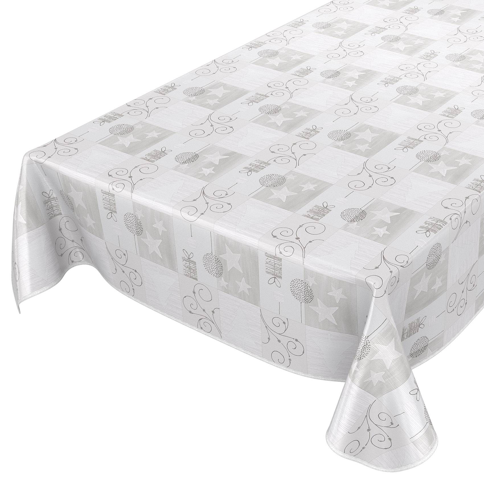 ANRO Tischdecke Karree Silber 280 x 140 cm eckig mit Paspelband Wachstuch Weihnachtskarree