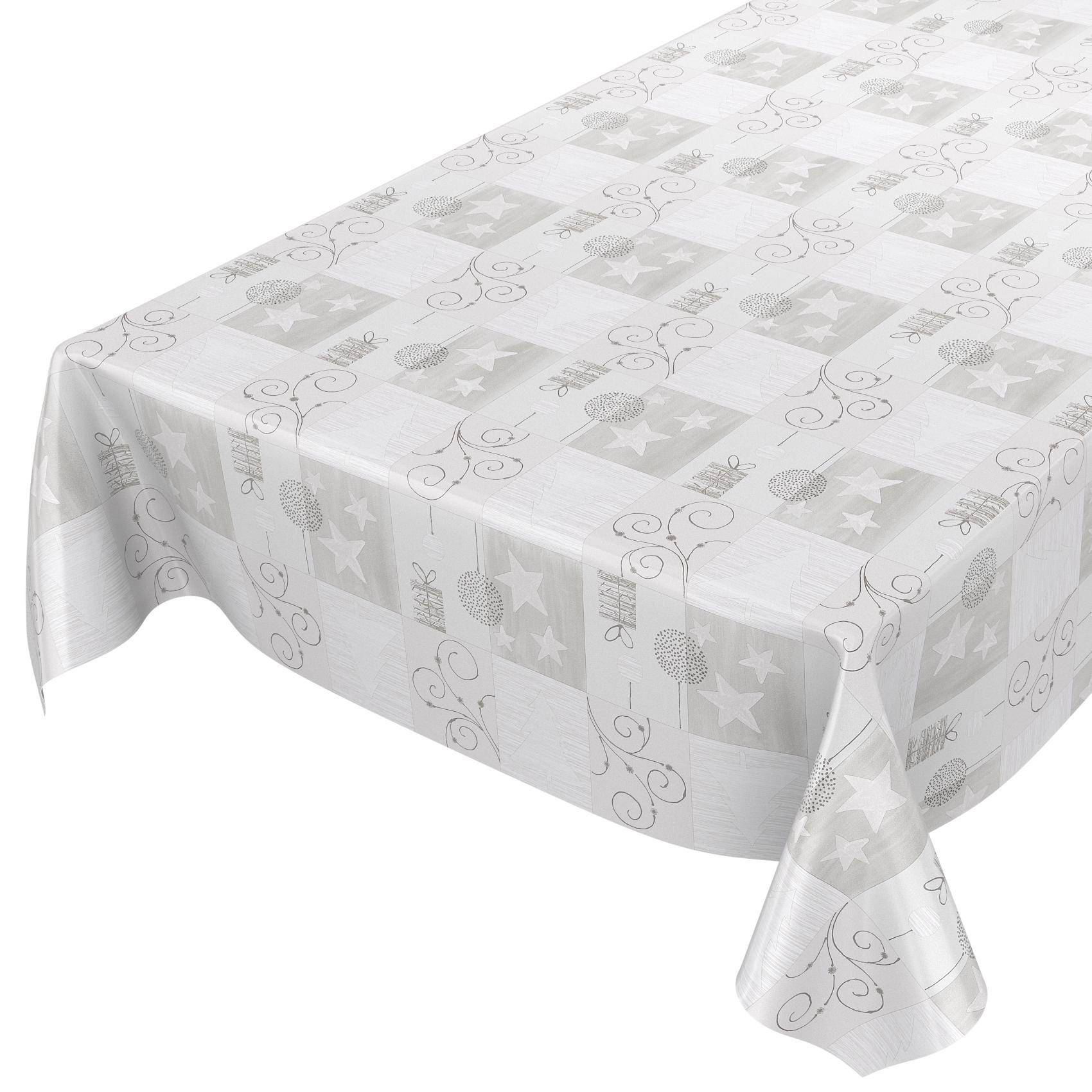 ANRO Tischdecke Karree Silber 280 x 140 cm eckig mit Paspelband Wachstuch Weihnachtskarree