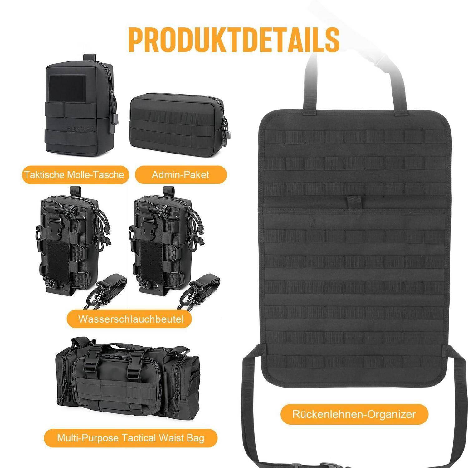 Taktischer Auto-Rücksitz-Organizer mit 5 Molle-Taschen