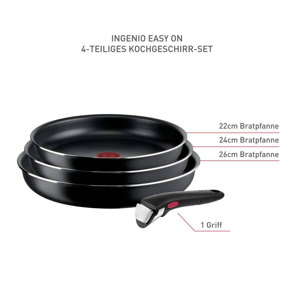 Tefal Ingenio Easy On 4-tlg. Pfannenset abnehmbarer Griff 22/ 24/26 cm L15992