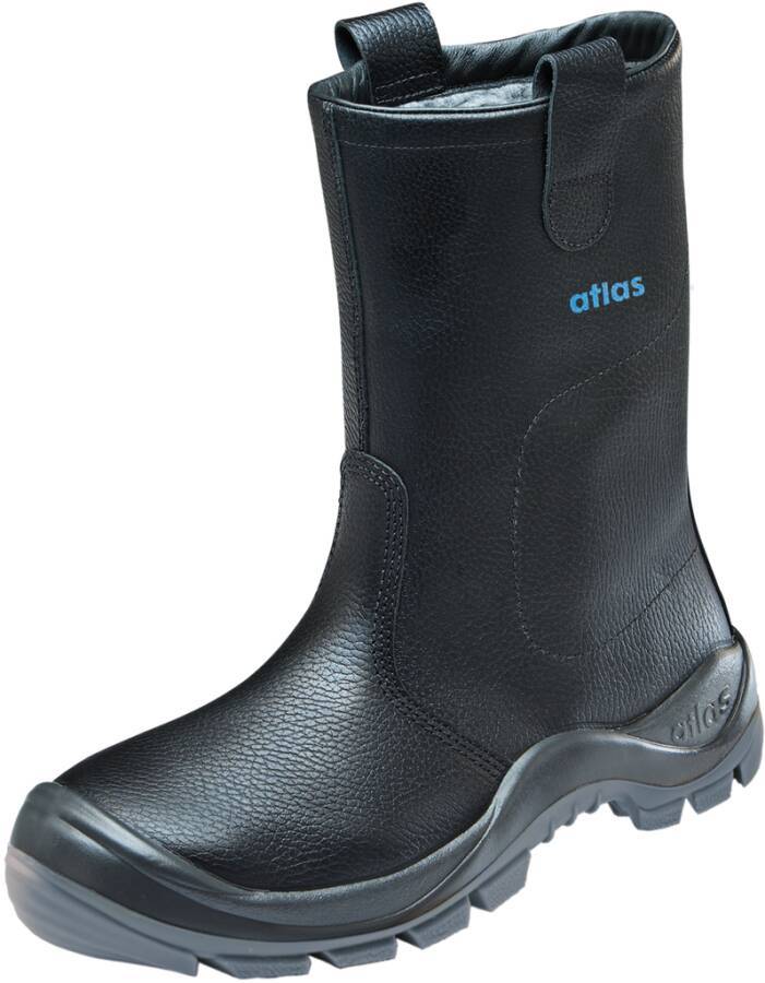 Black Atlas Arbeitsstiefel mit dicker Profilsohle und knöchelhohem, wasserdicht wirkendem Design auf weißem Hintergrund
