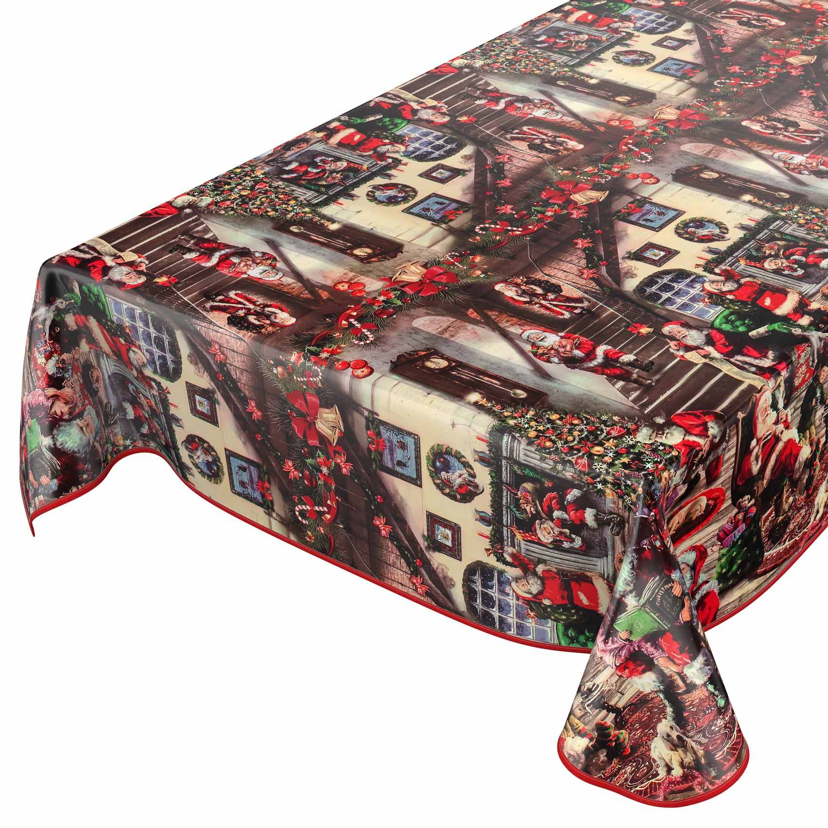 ANRO Tischdecke Bescherung Rot 350 x 140 cm eckig Schnittkante Wachstuch abwaschbar