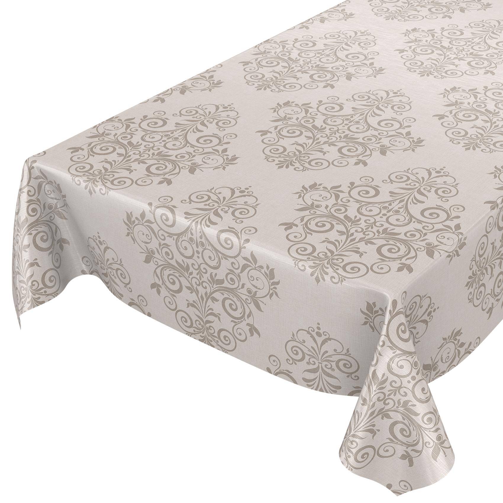 ANRO Tischdecke Ranken Beige 500 x 140 cm eckig Schnittkante Wachstuch Rankenmuster