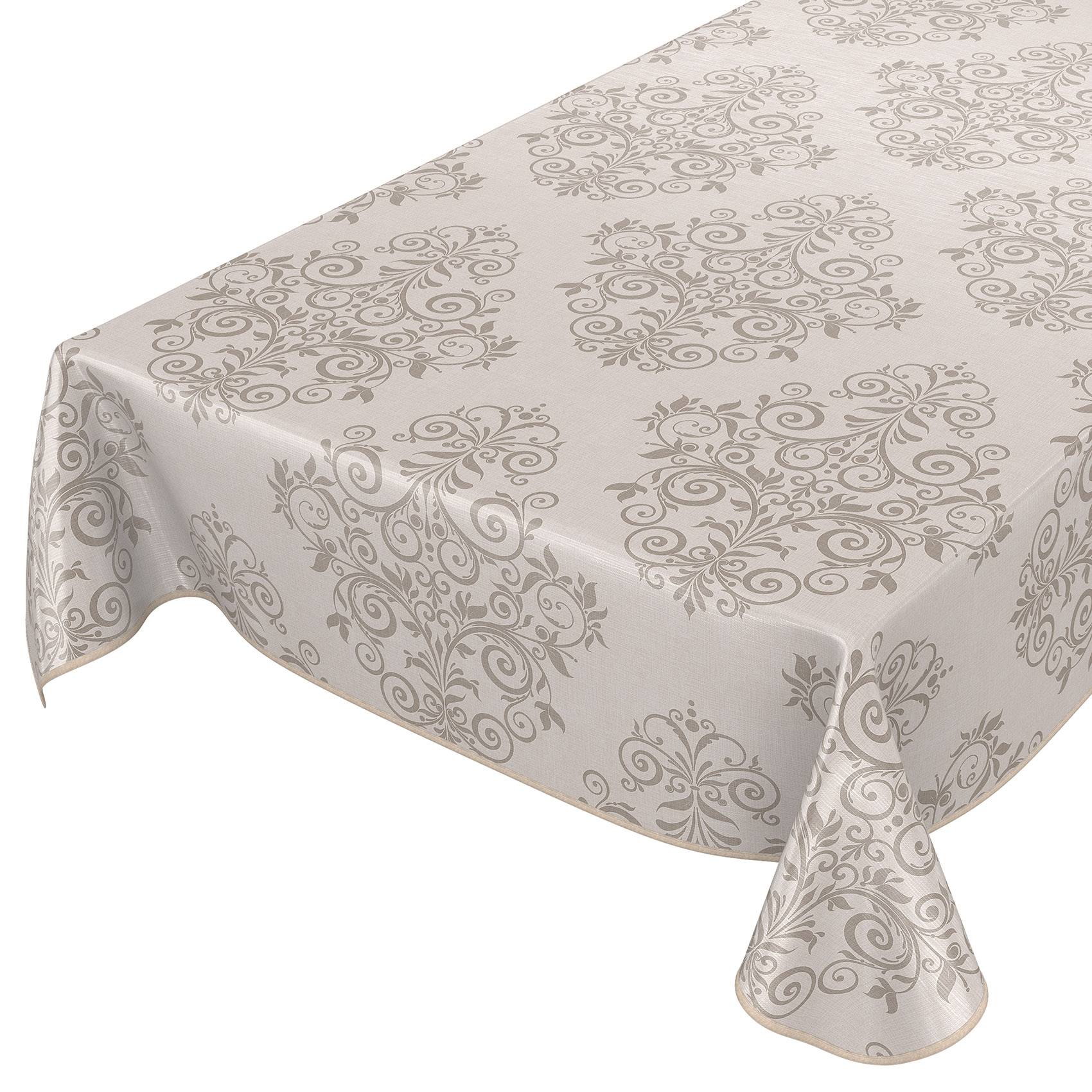 ANRO Tischdecke Ranken Beige 500 x 140 cm eckig Schnittkante Wachstuch Rankenmuster