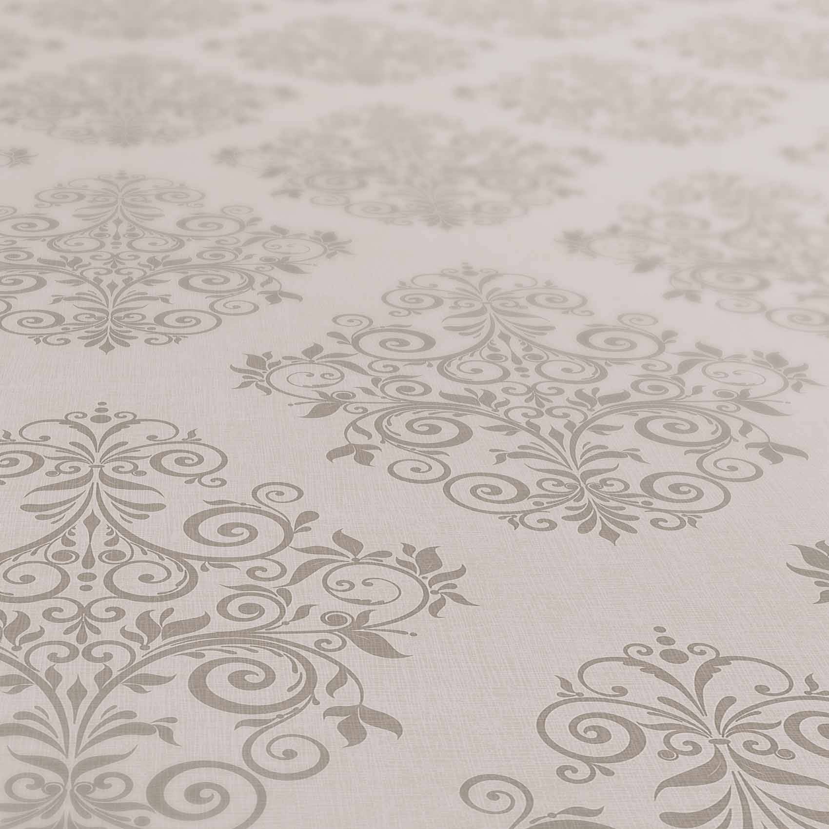 ANRO Tischdecke Ranken Beige Ø 140 cm rund mit Paspelband Wachstuch Rankenmuster