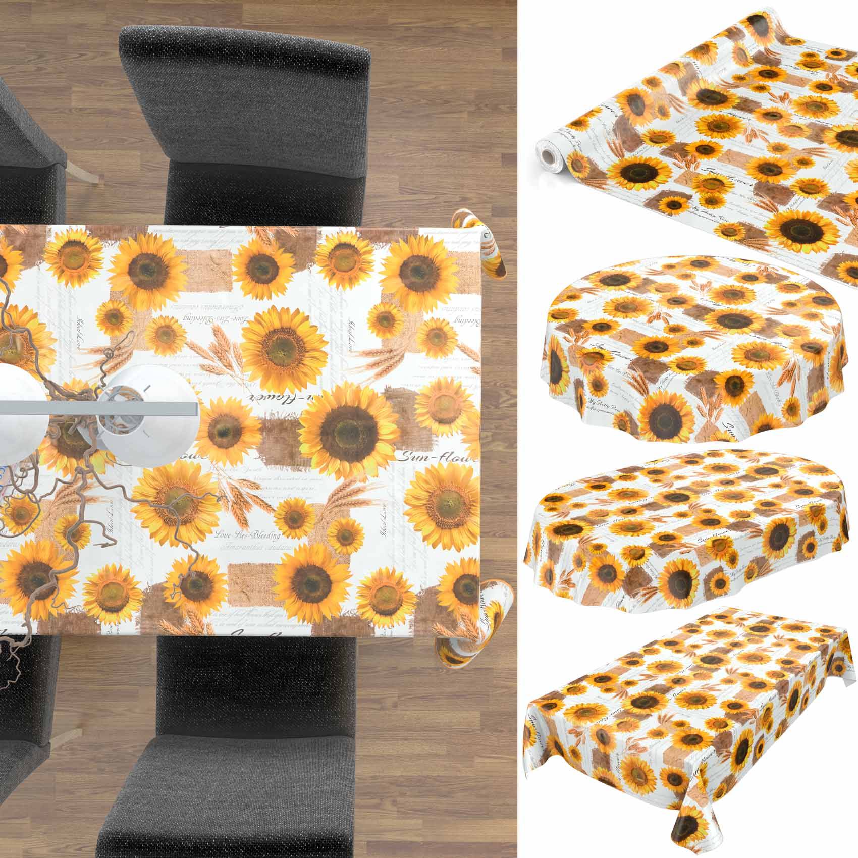 ANRO Tischdecke Sonnenblumen Gelb 220 x 140 cm eckig Schnittkante Wachstuch abwaschbar