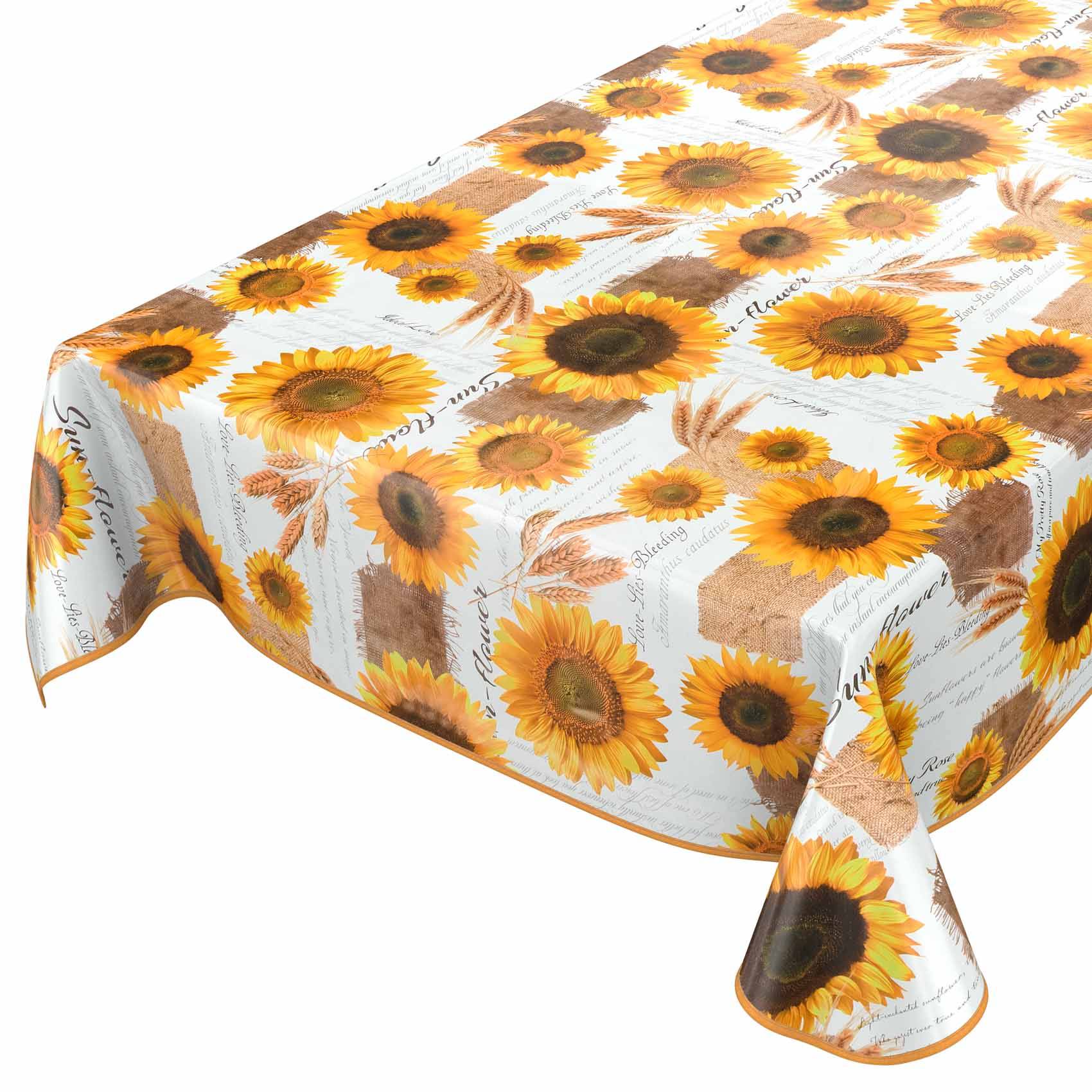 ANRO Tischdecke Sonnenblumen Gelb 220 x 140 cm eckig Schnittkante Wachstuch abwaschbar