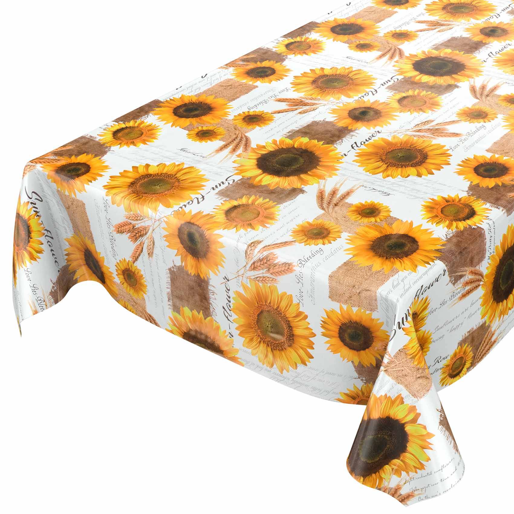ANRO Tischdecke Sonnenblumen Gelb 220 x 140 cm eckig Schnittkante Wachstuch abwaschbar