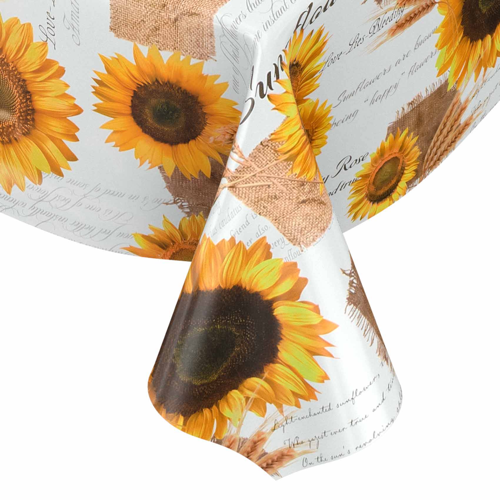 ANRO Tischdecke Sonnenblumen Gelb 220 x 140 cm eckig Schnittkante Wachstuch abwaschbar