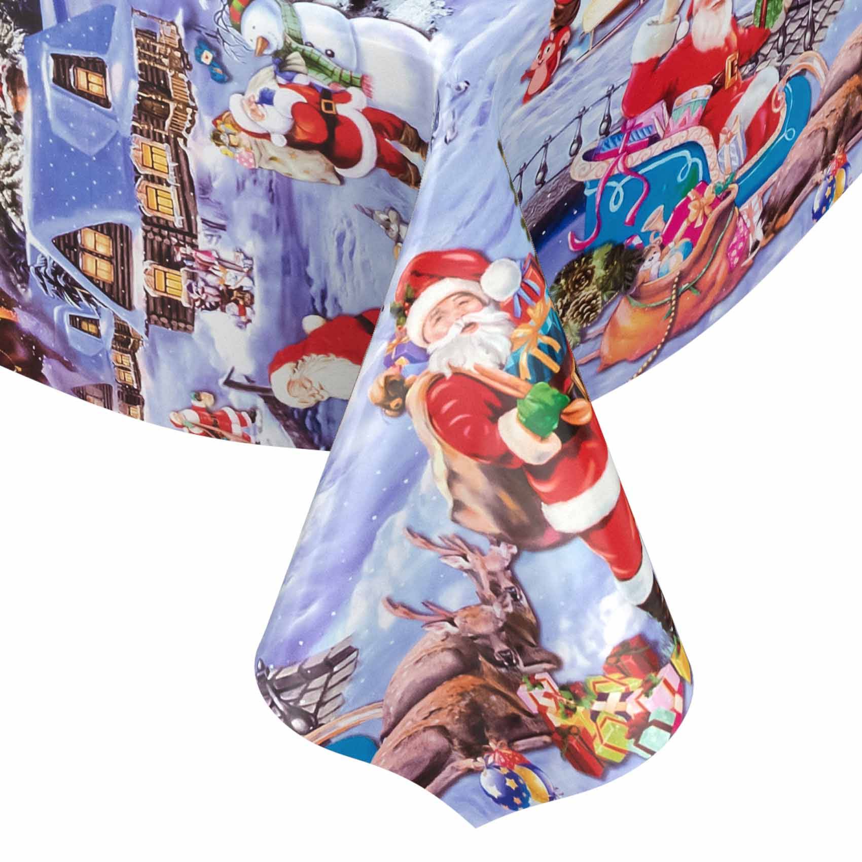 Weihnachtsthema-Krawatte mit dem Weihnachtsmann, Rentieren, Geschenken und einer Winterdorfszene auf blauem Hintergrund
