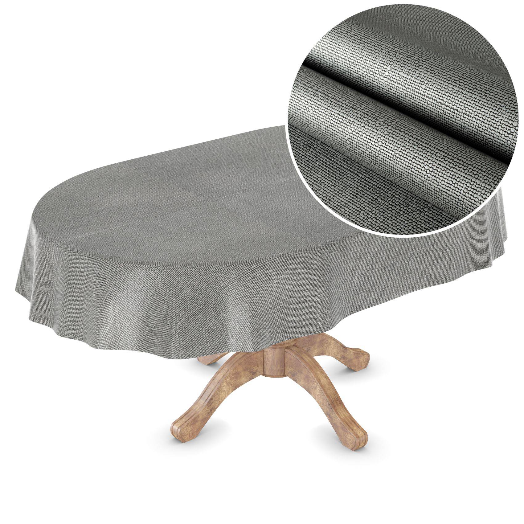 ANRO Tischdecke Uni Anthrazit 200 x 140 cm oval Schnittkante Wachstuch Leinenoptik