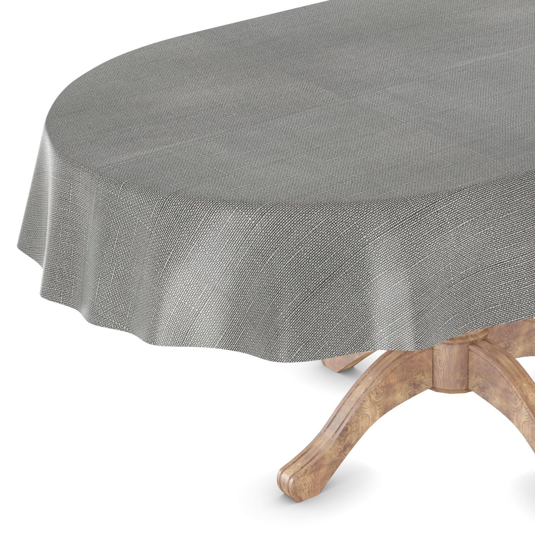 ANRO Tischdecke Uni Anthrazit 200 x 140 cm oval Schnittkante Wachstuch Leinenoptik