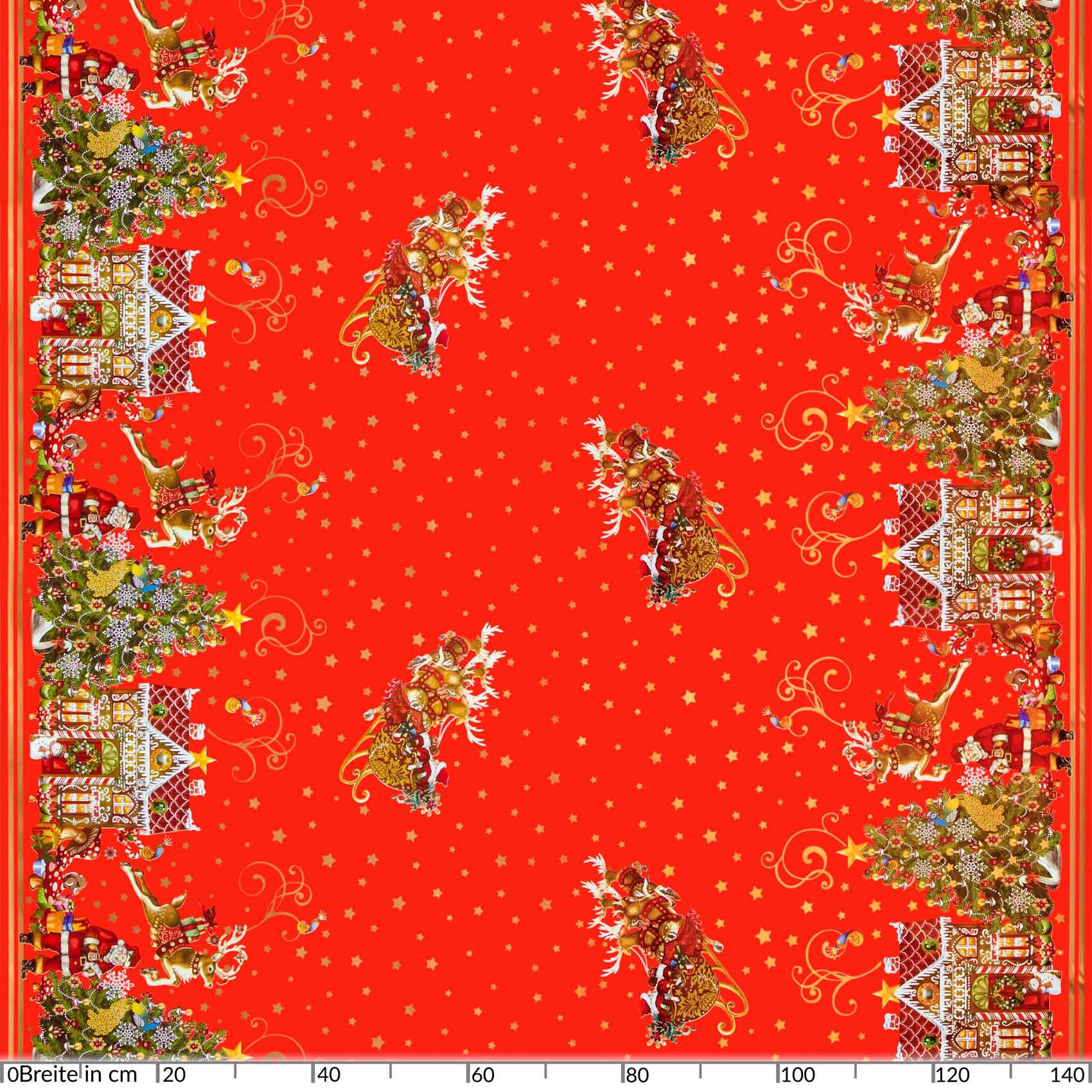ANRO Tischdecke Lebkuchenhaus Rot 500 x 140 cm eckig Schnittkante Wachstuch abwaschbar