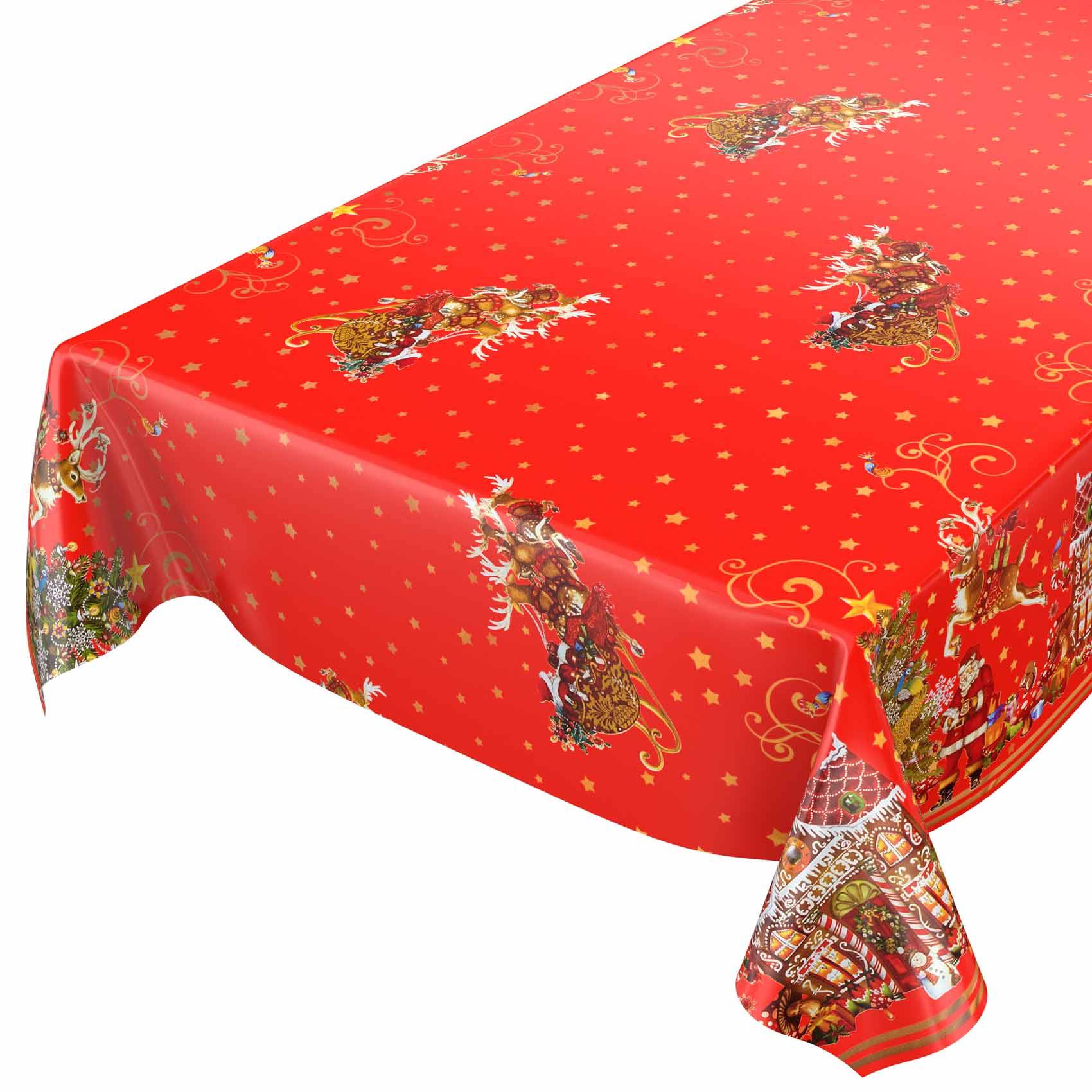 ANRO Tischdecke Lebkuchenhaus Rot 180 x 140 cm eckig Schnittkante Wachstuch abwaschbar