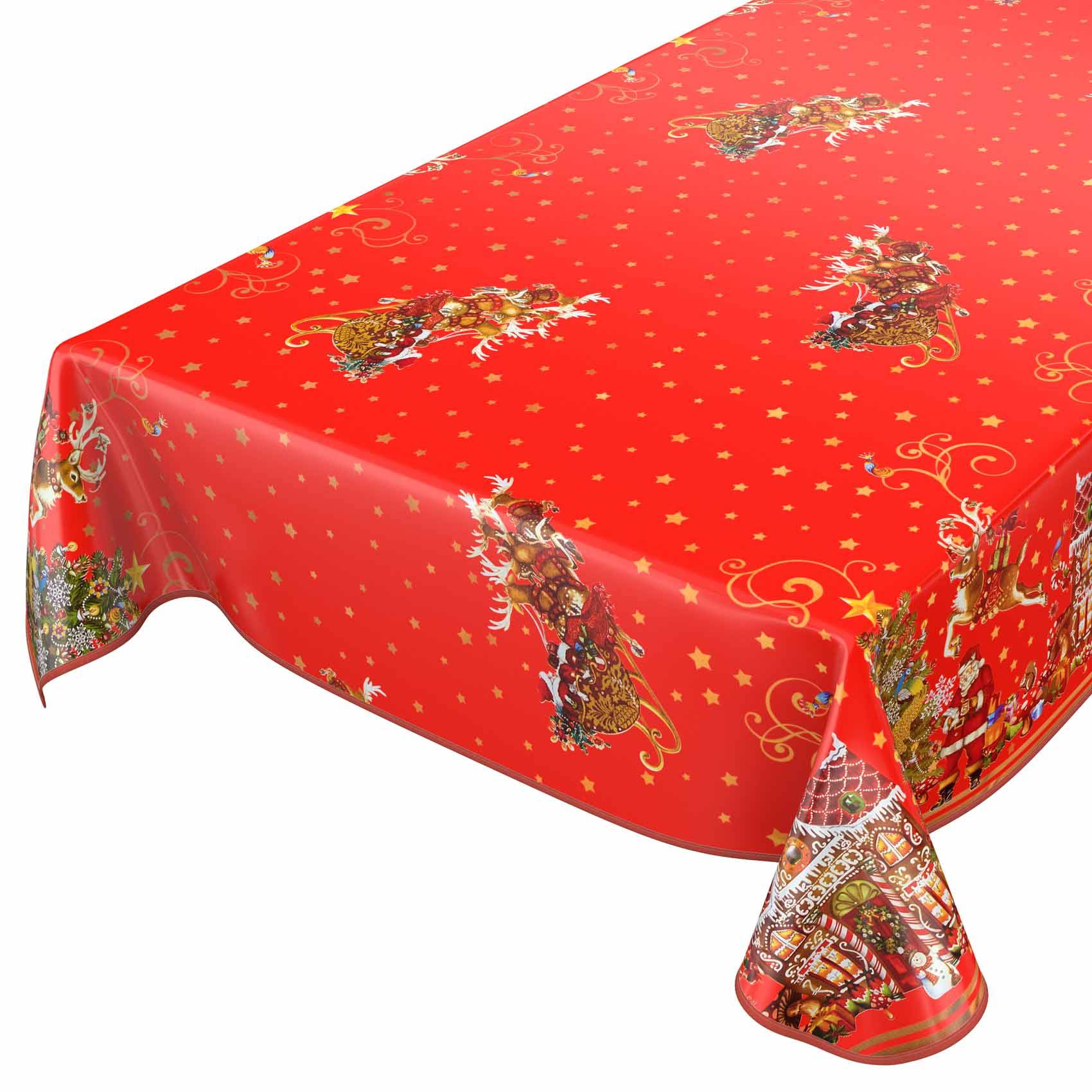 ANRO Tischdecke Lebkuchenhaus Rot 180 x 140 cm eckig Schnittkante Wachstuch abwaschbar