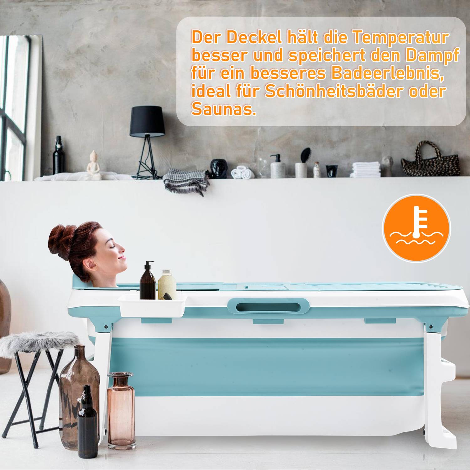 Der Deckel hält die Temperatur besser und beschert den Dampf für ein besseres Baderlebnis. Ideal für Schönheitsbäder oder Saunas.