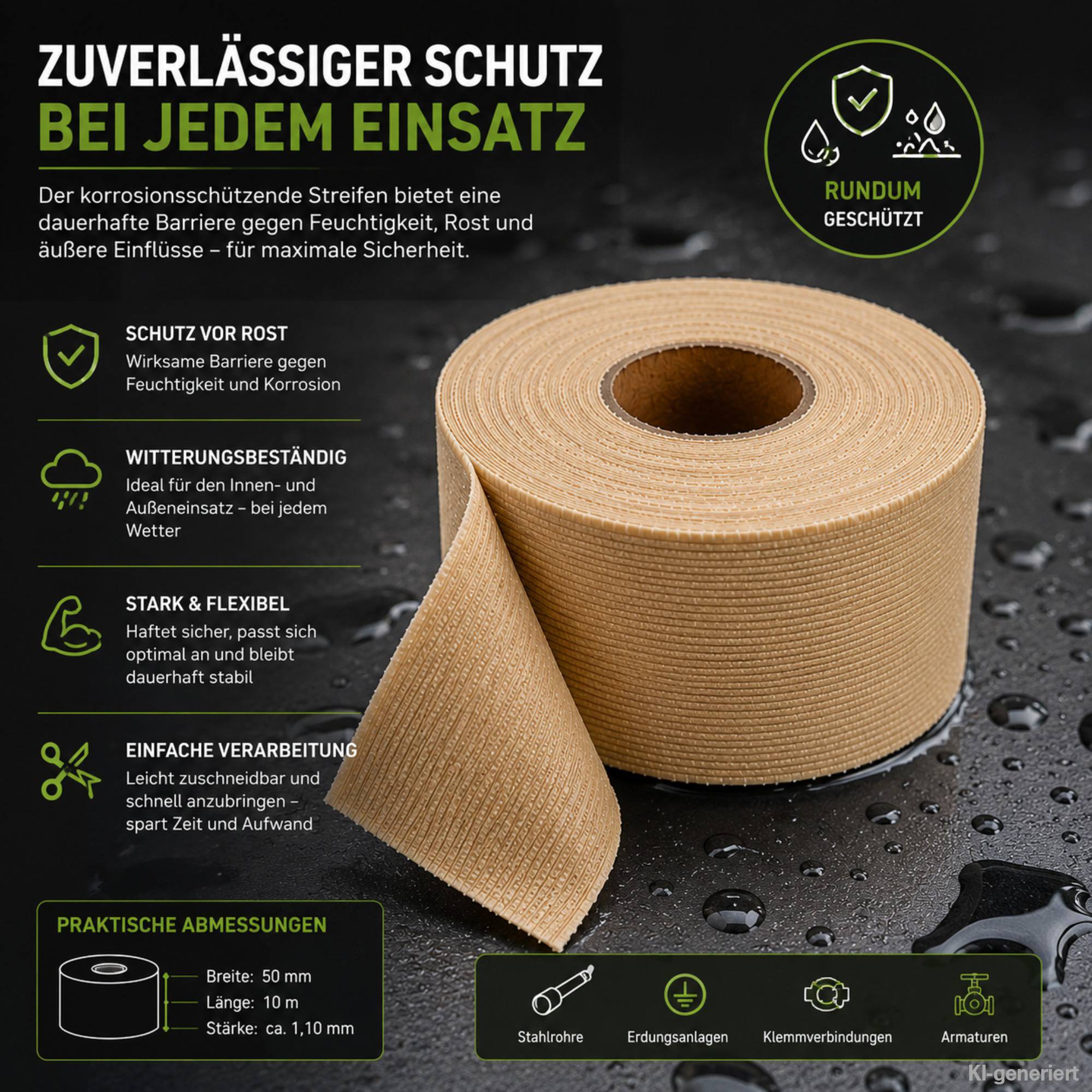 Offgridtec Korrosionsschutzbinde 50 mm x 10 m – Isolierband für Erdungsverbinder, Tiefenerder &amp; Blitzschutz