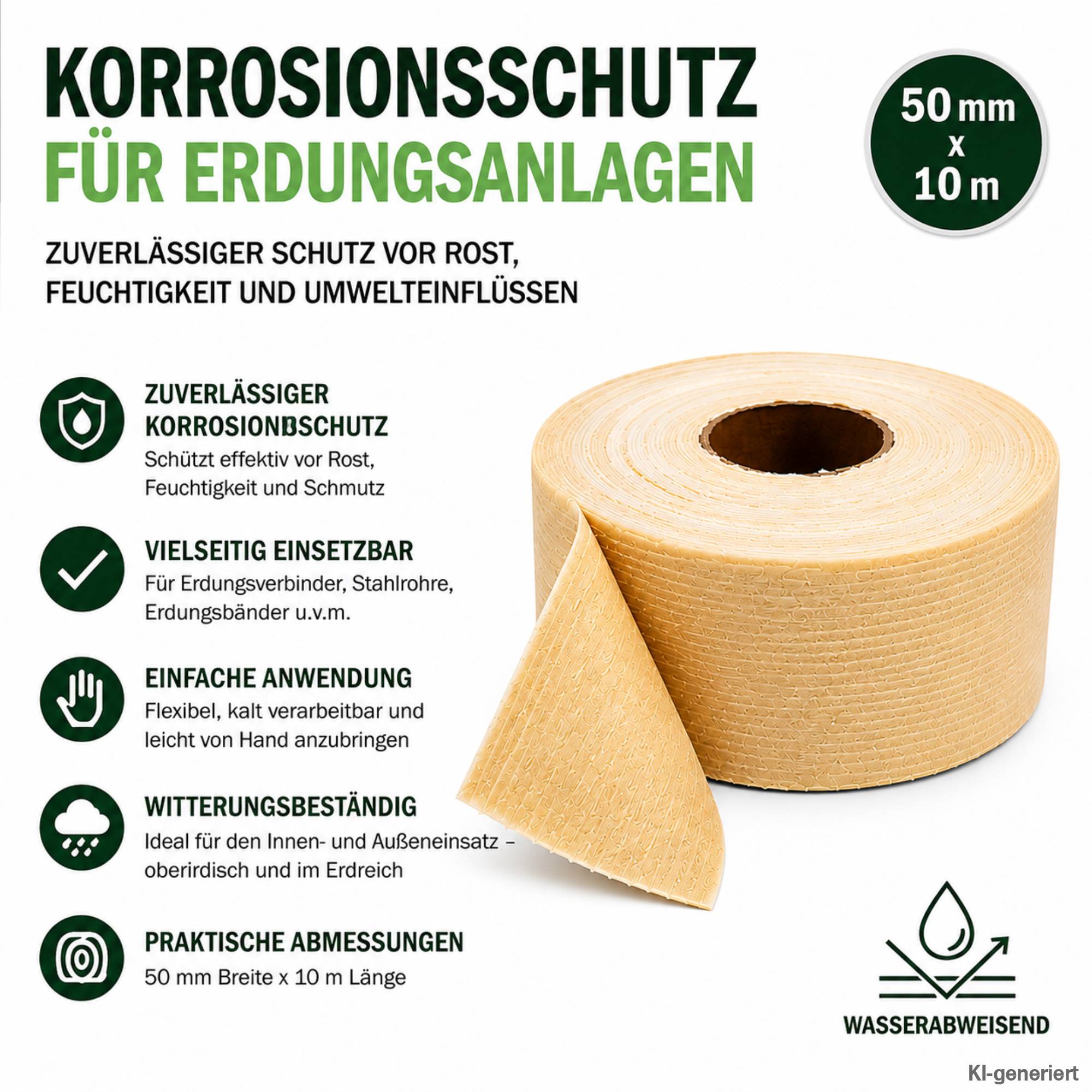 Offgridtec Korrosionsschutzbinde 50 mm x 10 m – Isolierband für Erdungsverbinder, Tiefenerder &amp; Blitzschutz