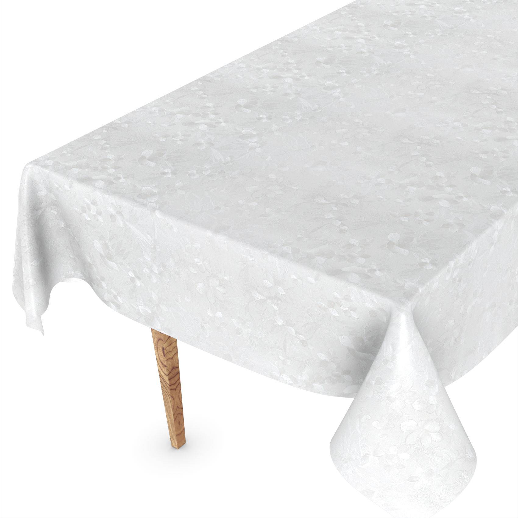 ANRO Tischdecke Blütenrelief Weiß 280 x 140 cm eckig Schnittkante Wachstuch abwaschbar