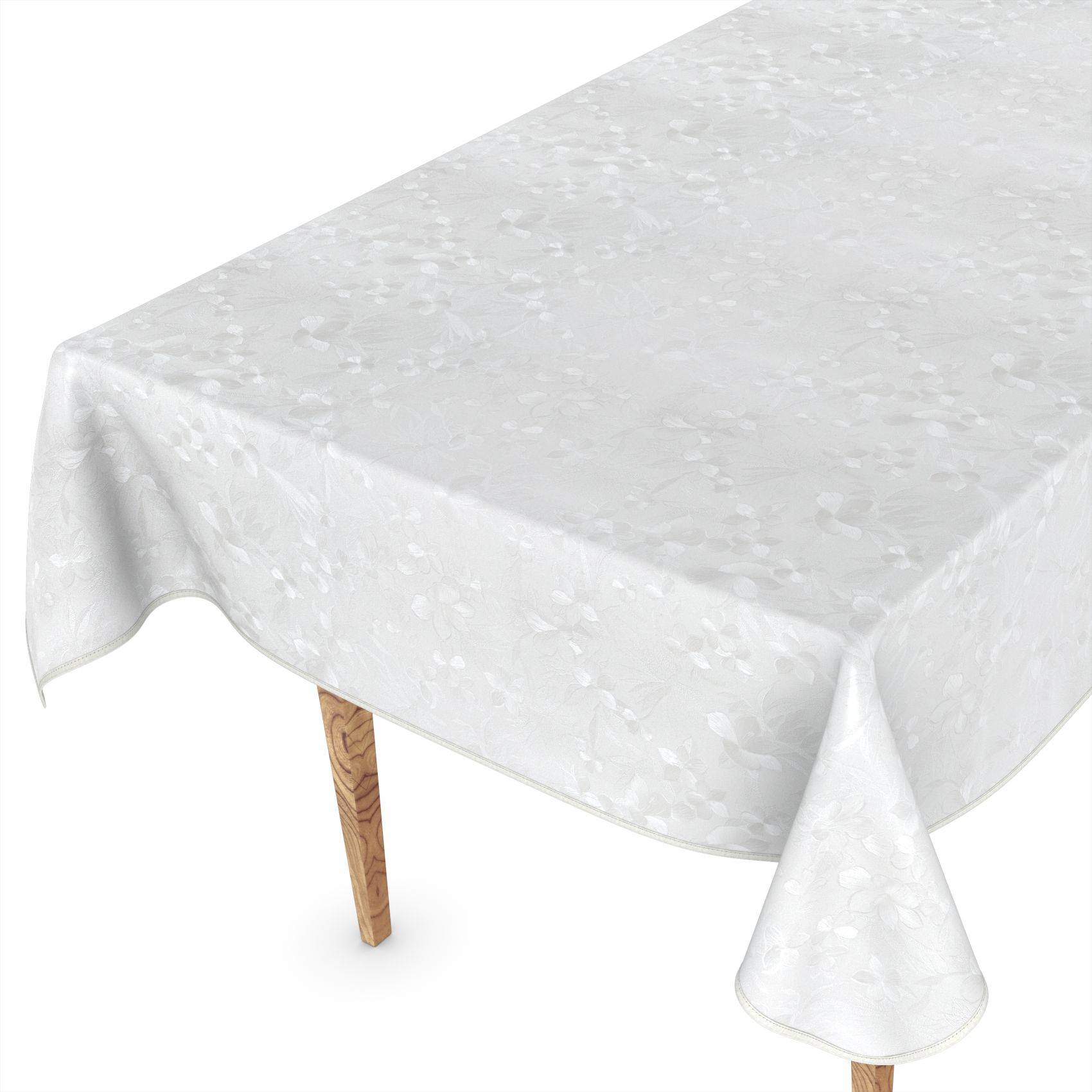 ANRO Tischdecke Blütenrelief Weiß 280 x 140 cm eckig Schnittkante Wachstuch abwaschbar
